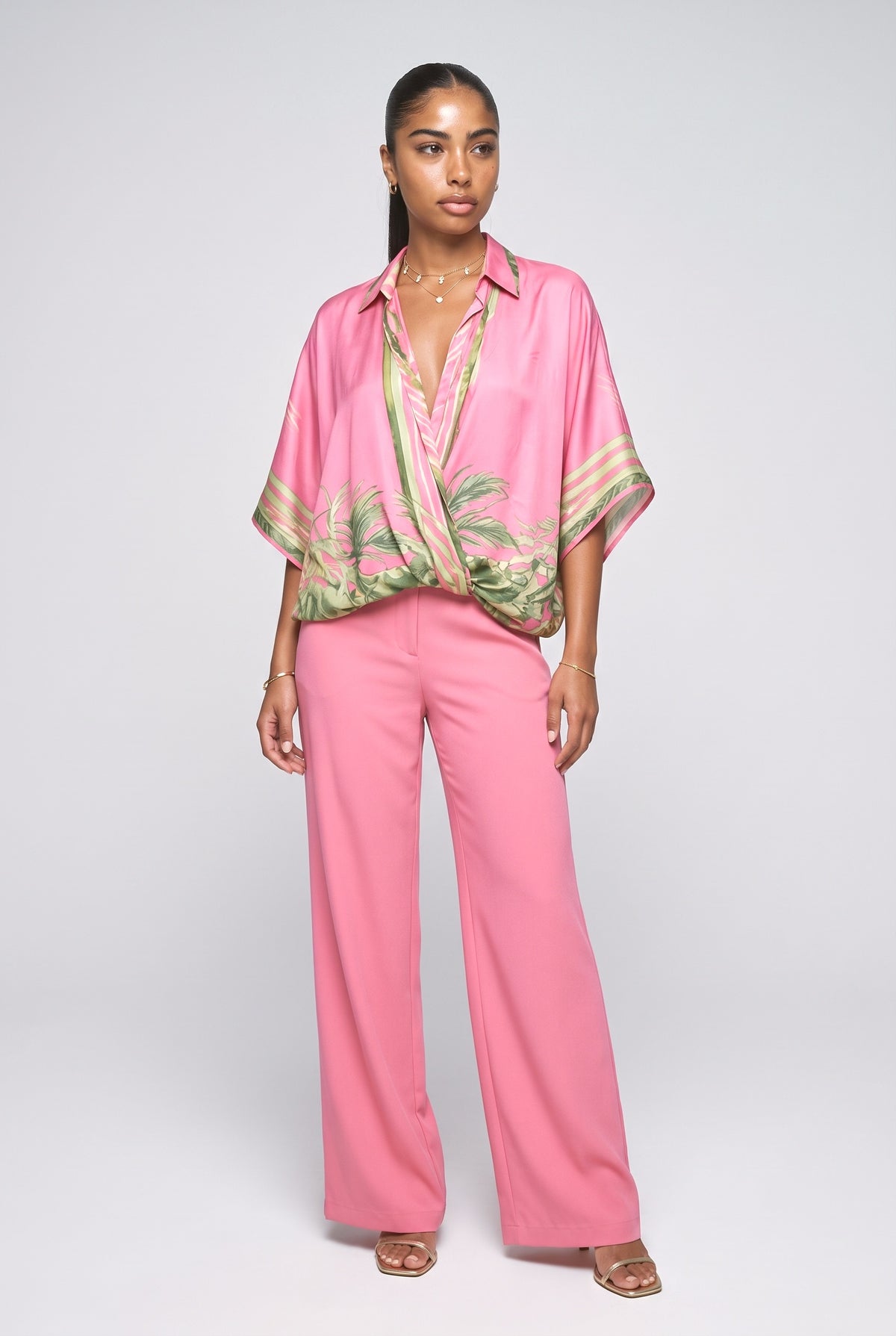 Tropical Batwing Sleeve Relaxed Top, pink top