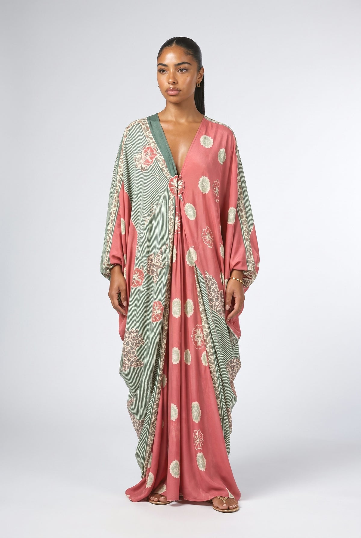 Bohemian Print Kaftan Maxi Dress, pink