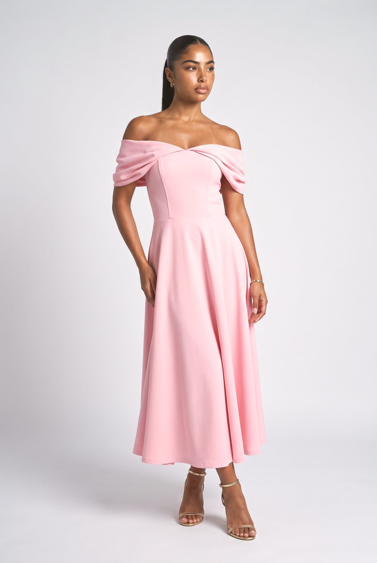 Off-Shoulder Draped Maxi Dress, pink