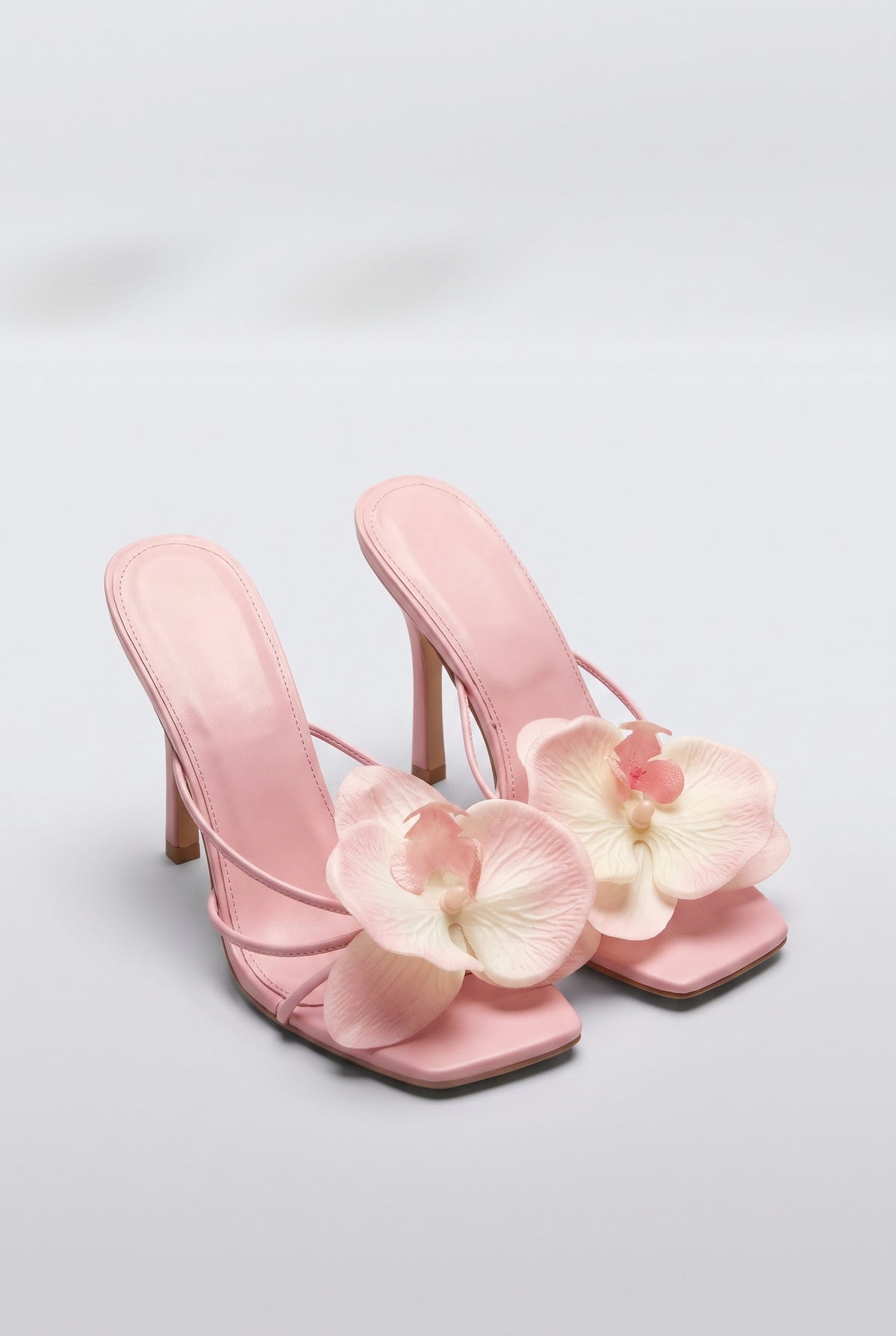 Flower High-heel Slippers, pink