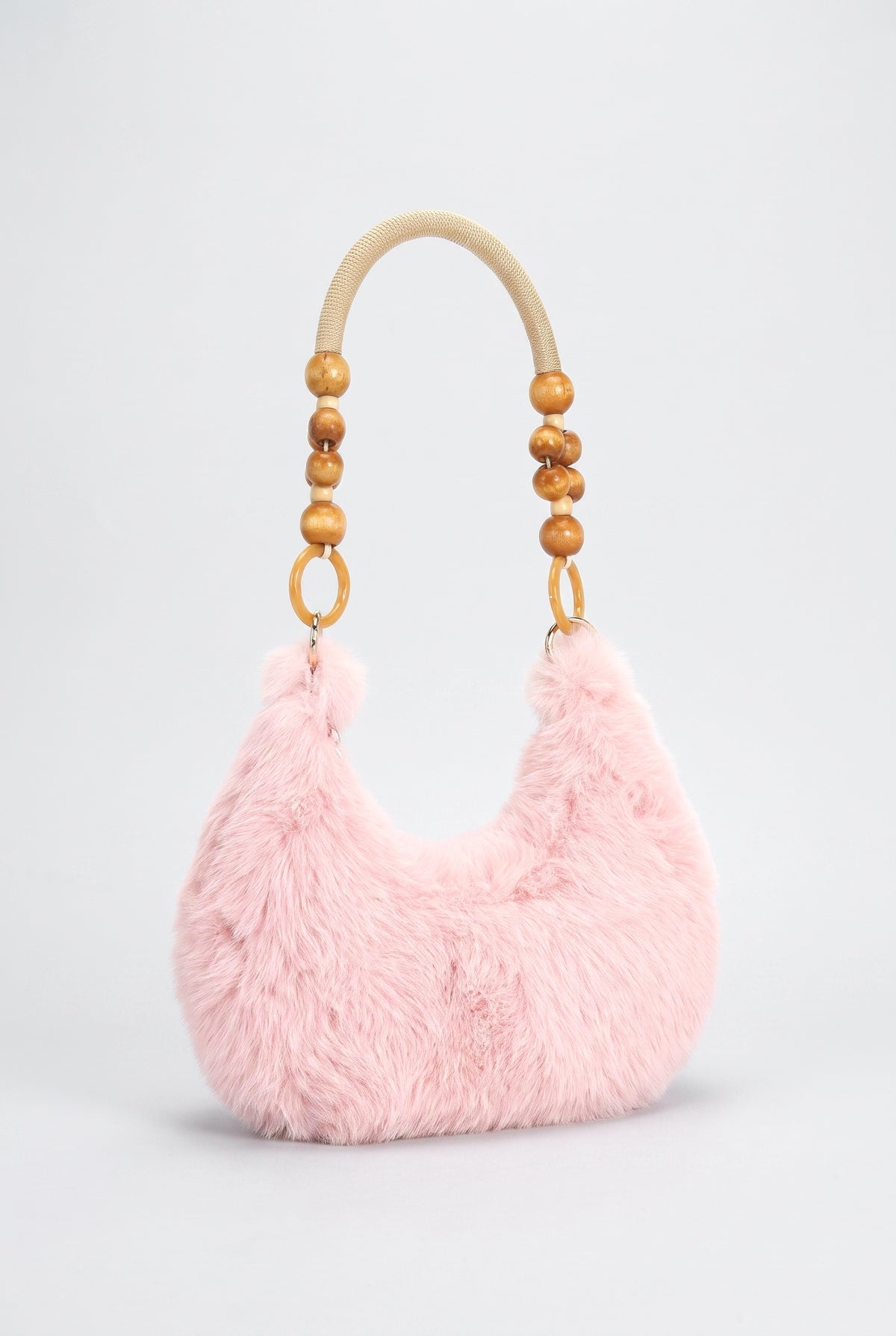 Beaded Plush Handbag, pink