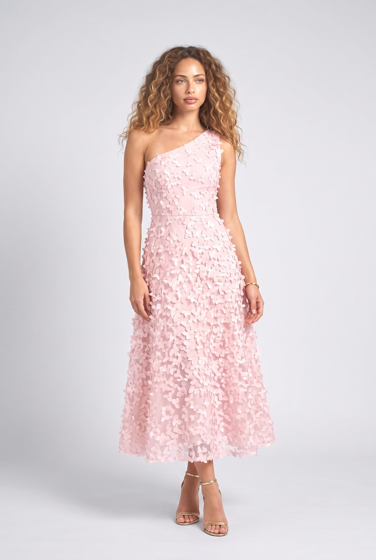 One-Shoulder Midi Dress, pink