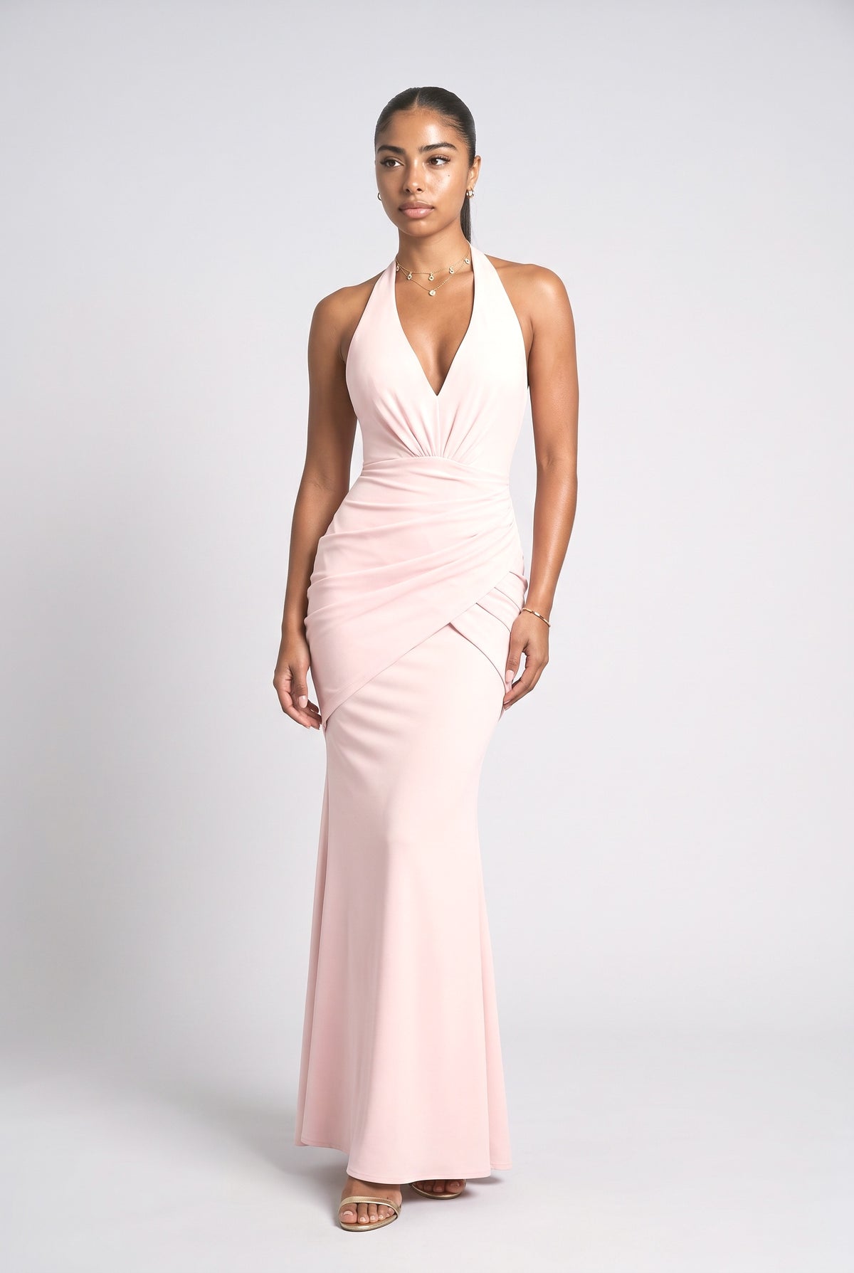 Halter Neck Mermaid Maxi Dress, pink