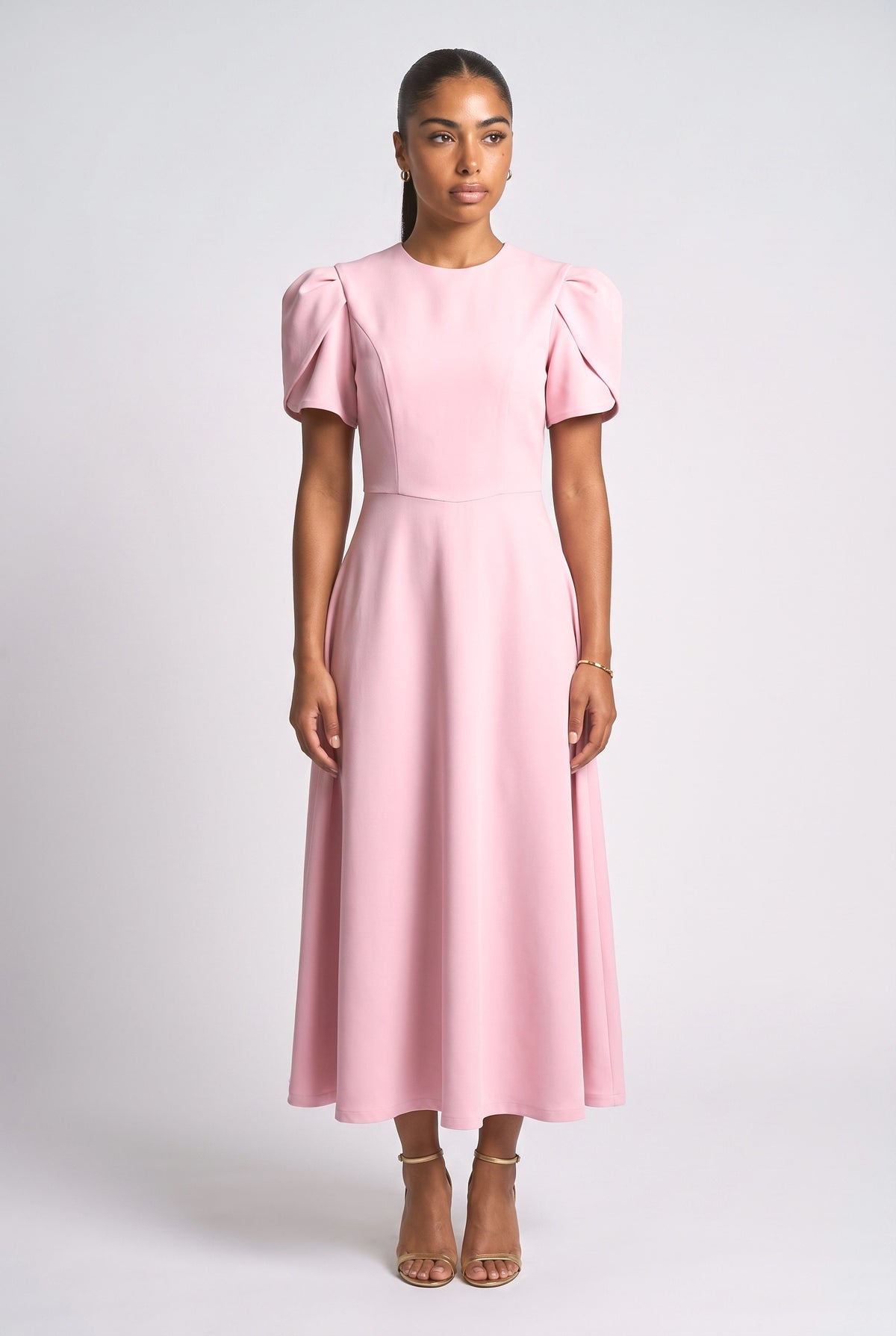 High Neck Midi Dress, pink