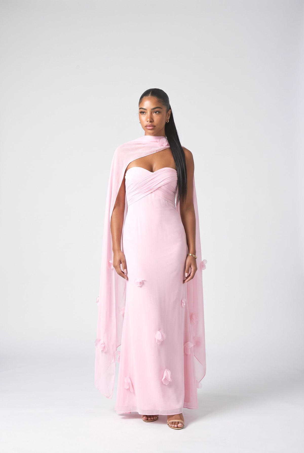 Flower Design Shawl Maxi Dress, pink