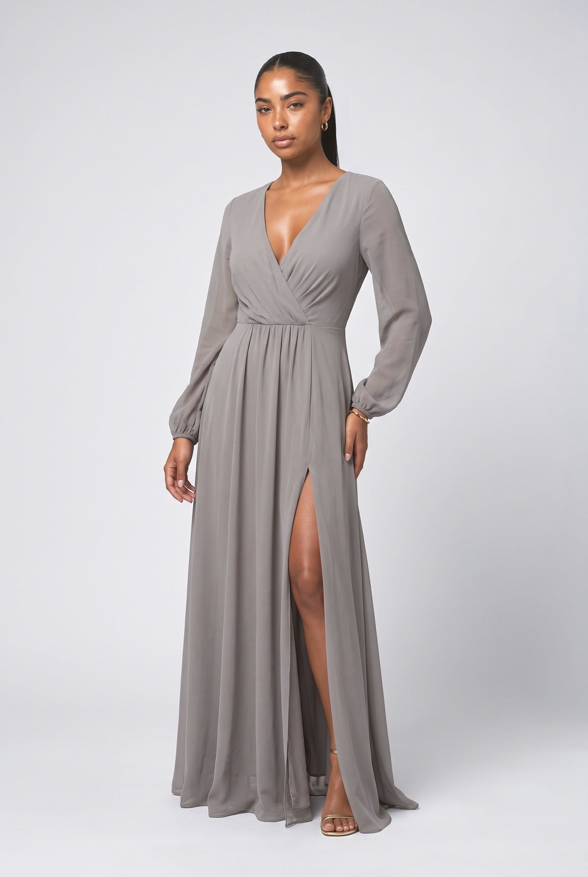 Pink Chiffon V-Neck Maxi Dress, pink
