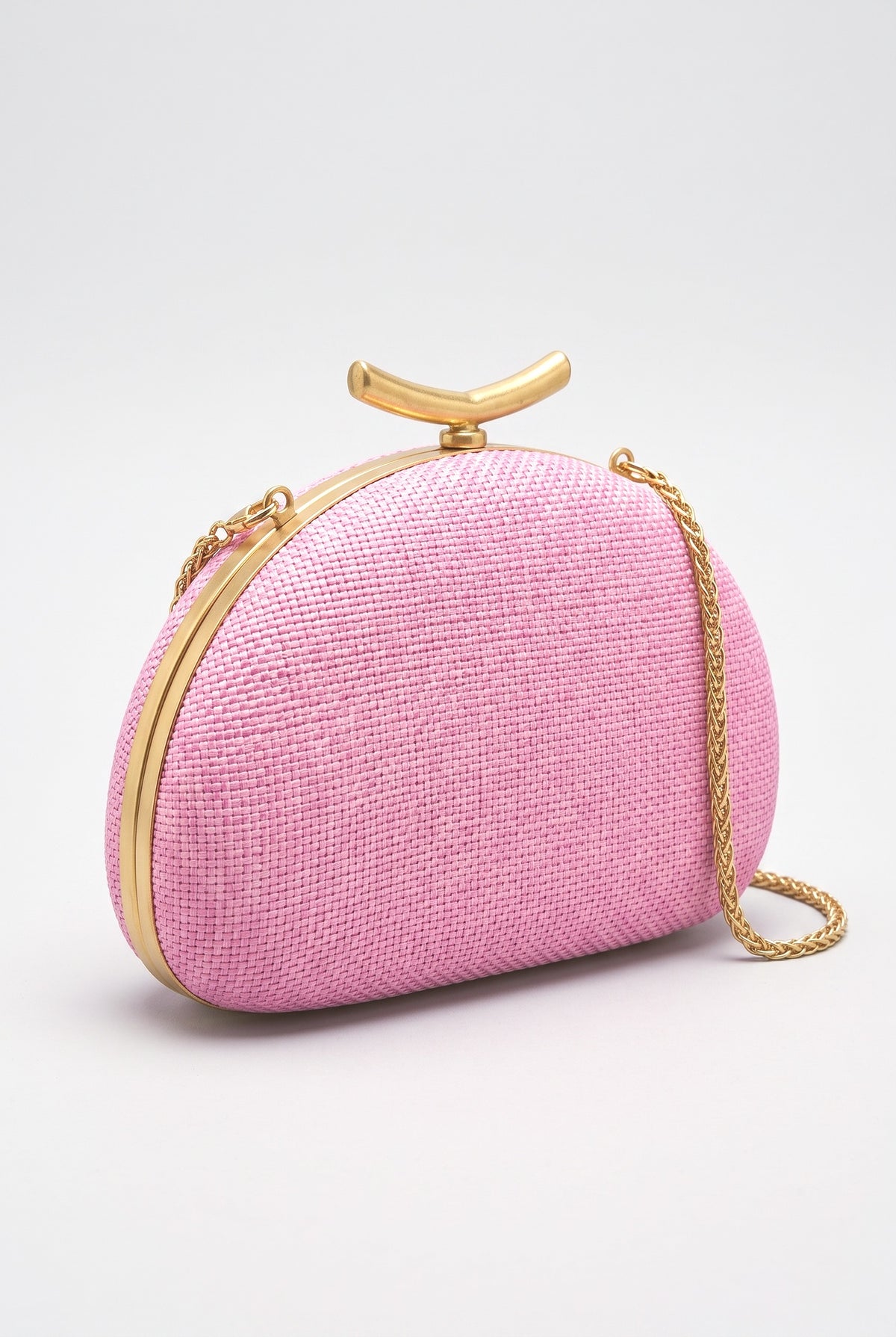 Half-Moon Woven Straw Clutch Bag, pink