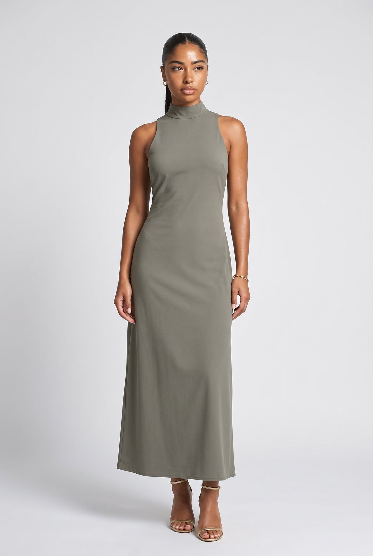 Pink High Neck Sleeveless Maxi Dress, pink