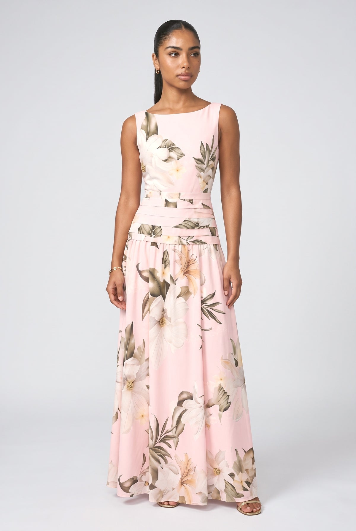 Print Sleeveless Maxi Dress, pink