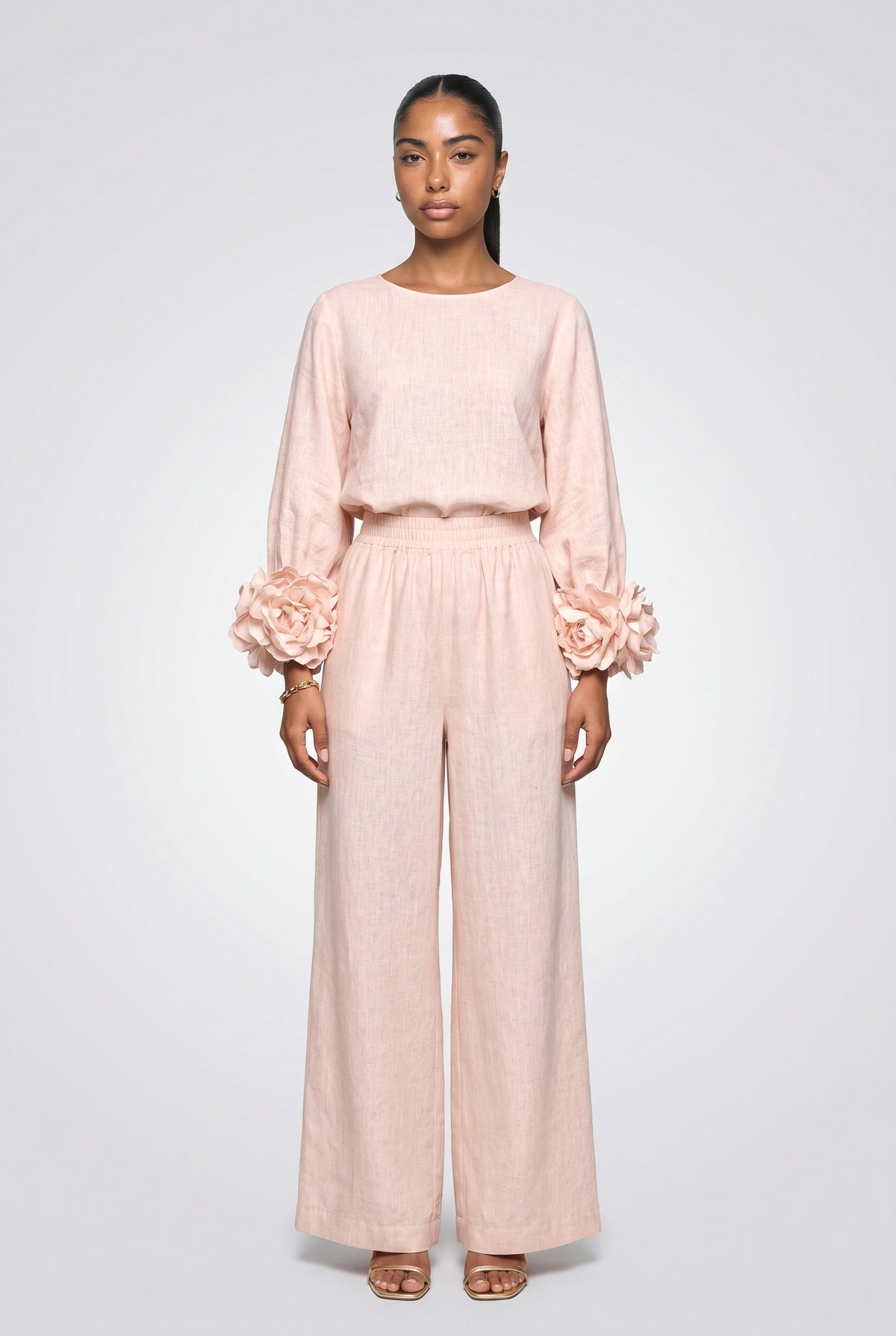 Floral Long Sleeve Outfit Set, pink