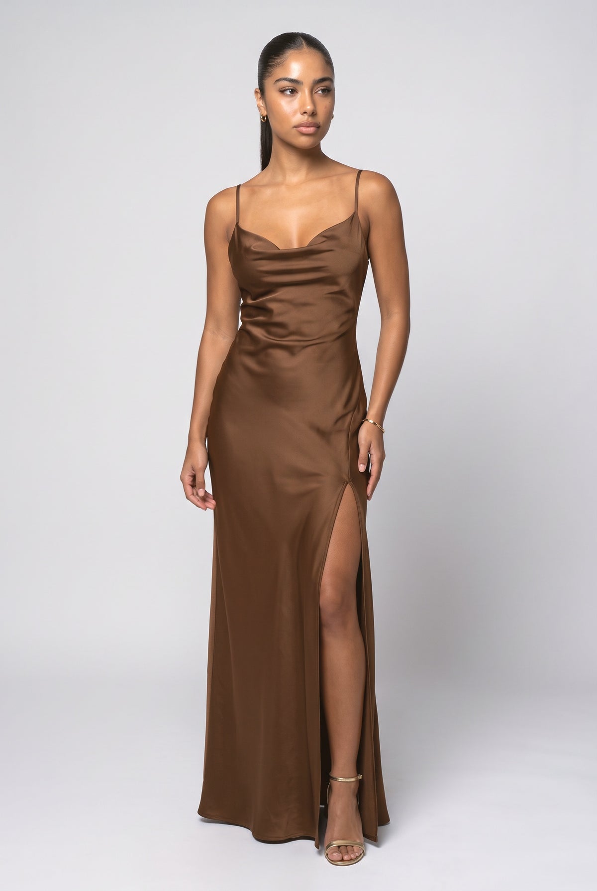 Satin Slit Maxi Dress, pink