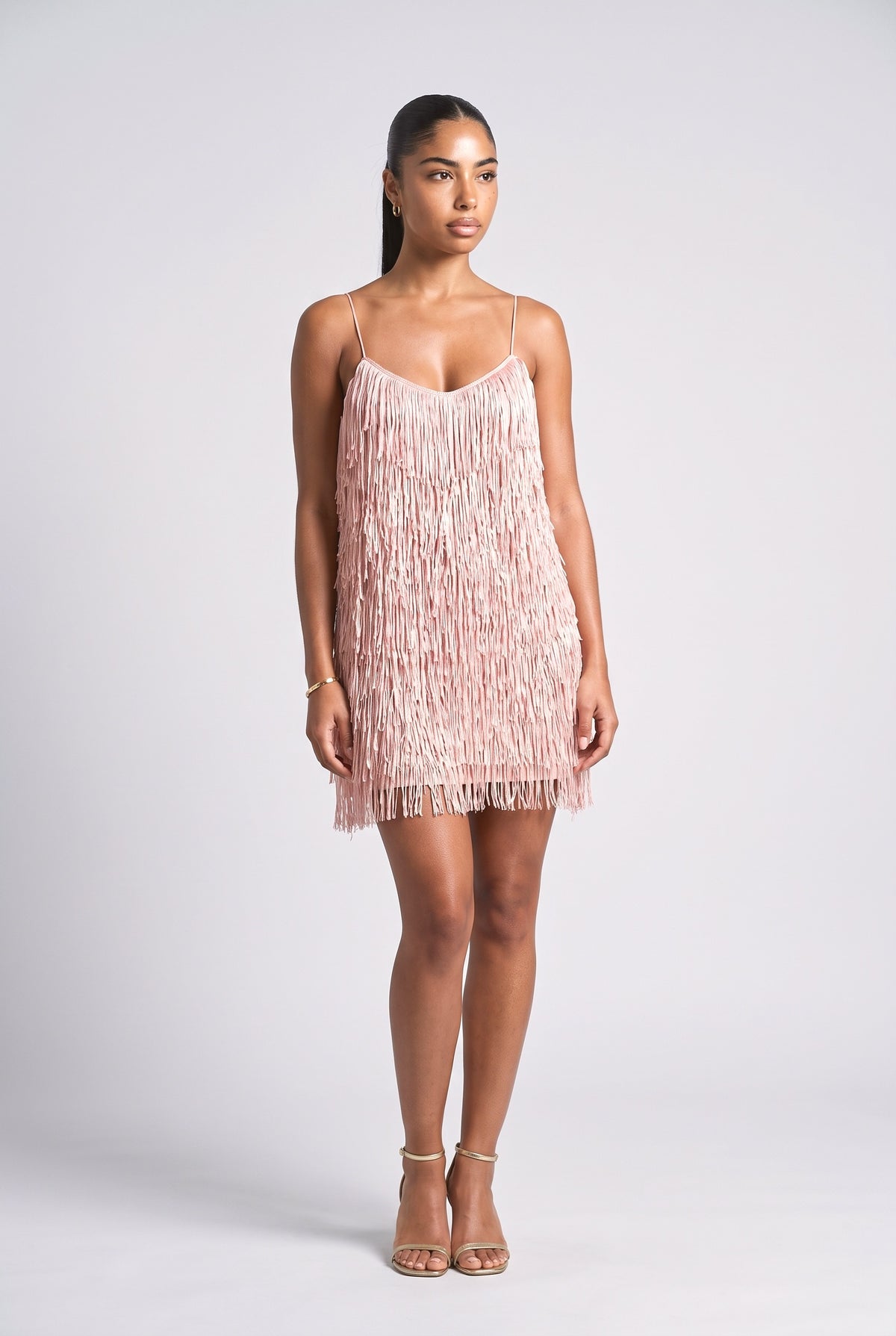Delicate Fringe Mini Dress, pink
