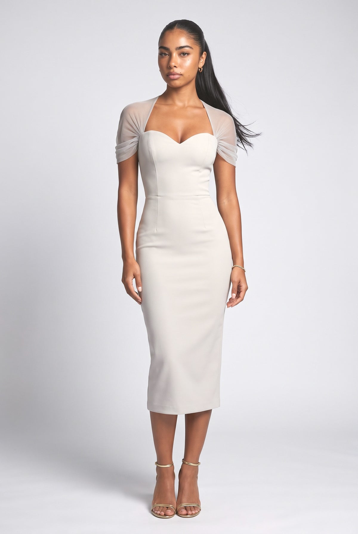 Mesh Sweetheart Bodycon Midi Dress, pink