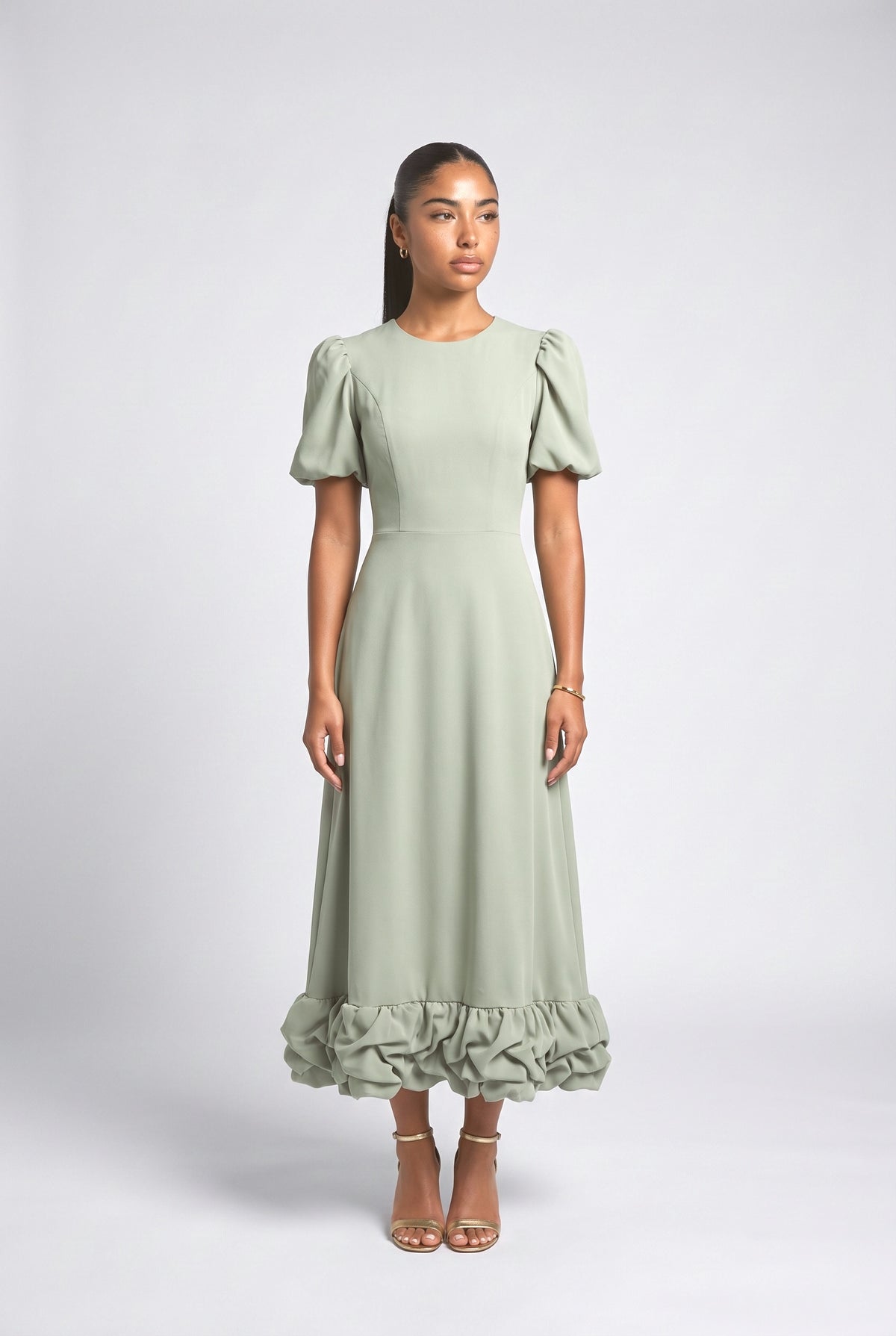 Puff Sleeve Ruffle Maxi Dress, pink