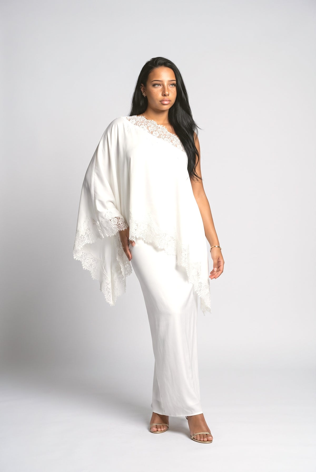 Satin Lace Shawl & Maxi Skirt Two-Piece Set, pink
