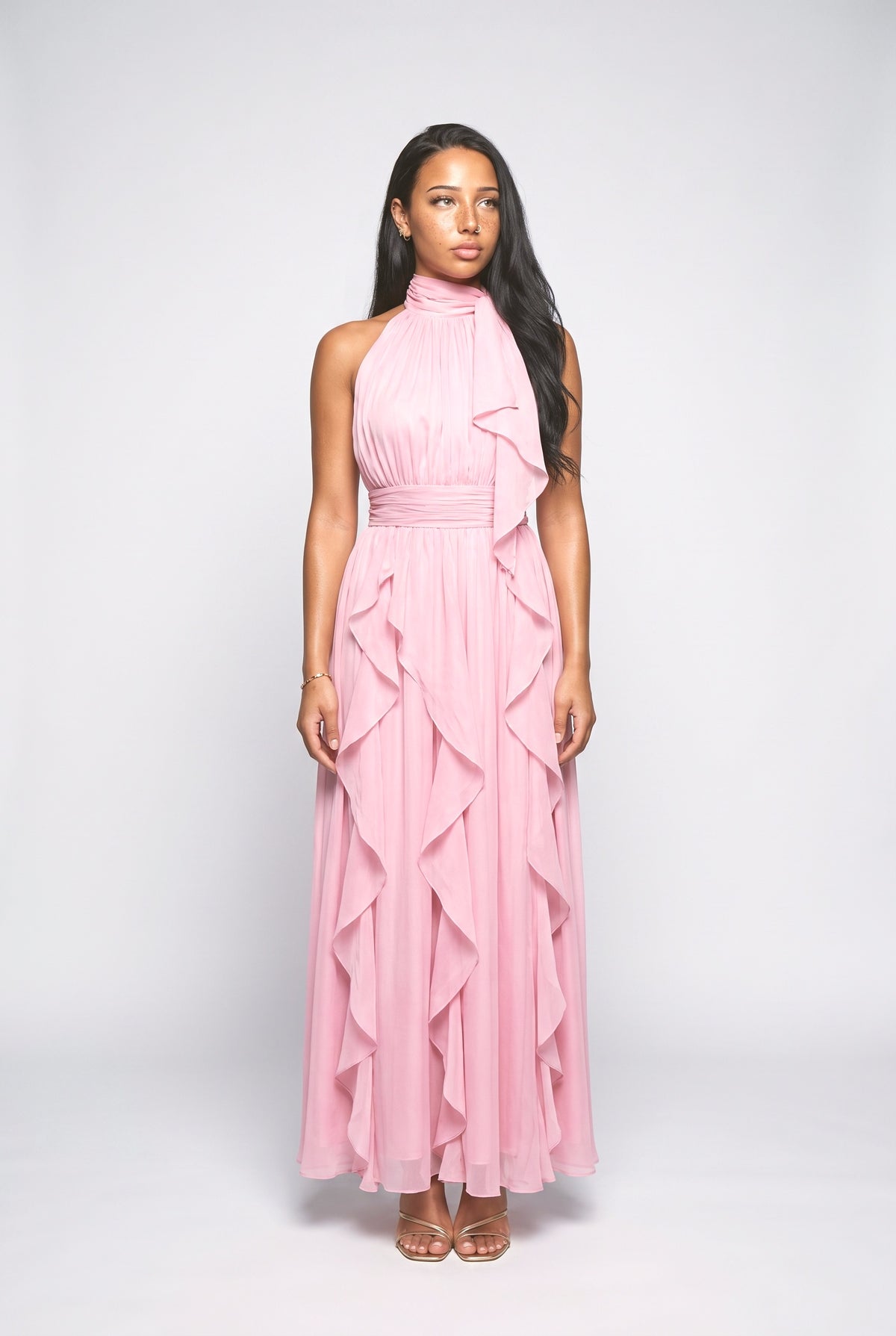 Backless Tiered Maxi Dress, pink