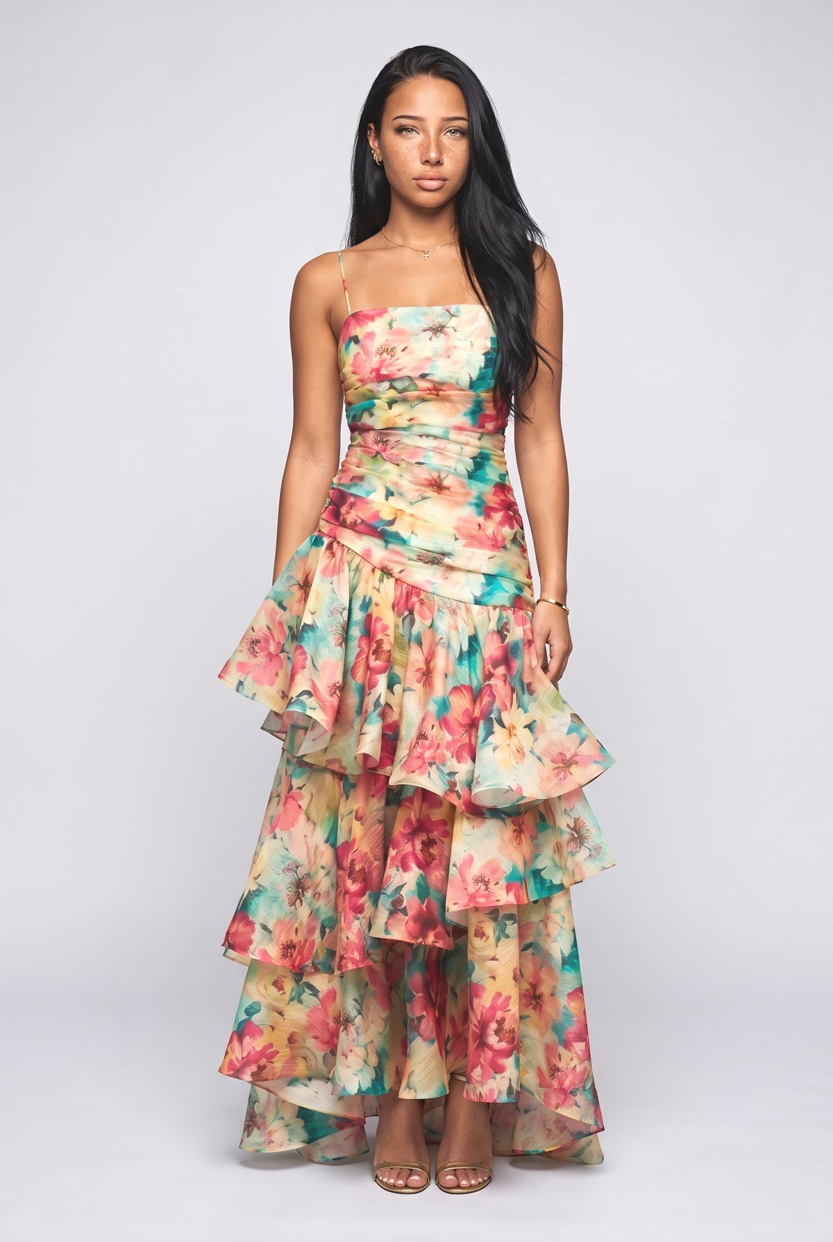 Floral-Print Slip Maxi Dress, printed
