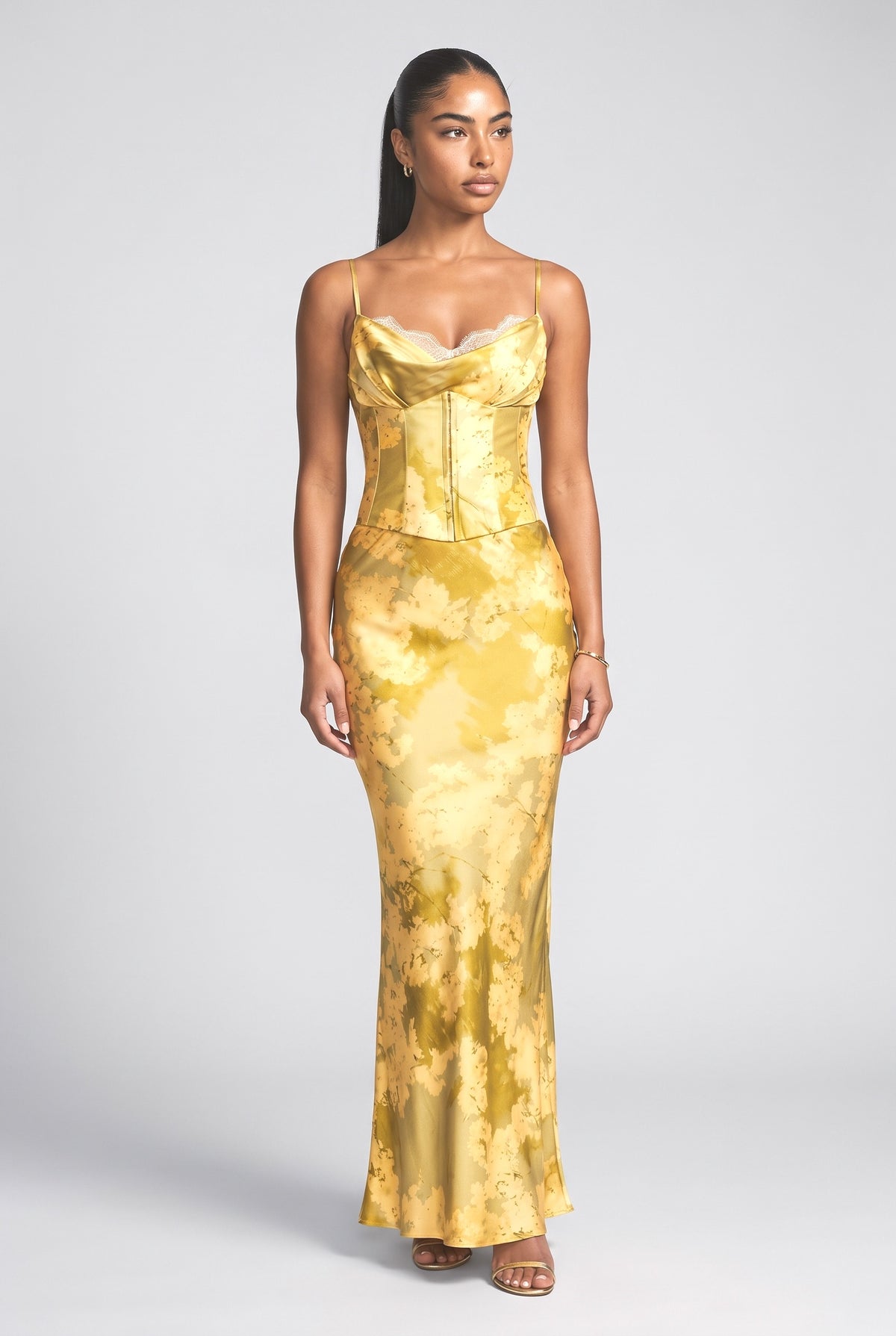 Multicolor Print Lace Maxi Dress, printed