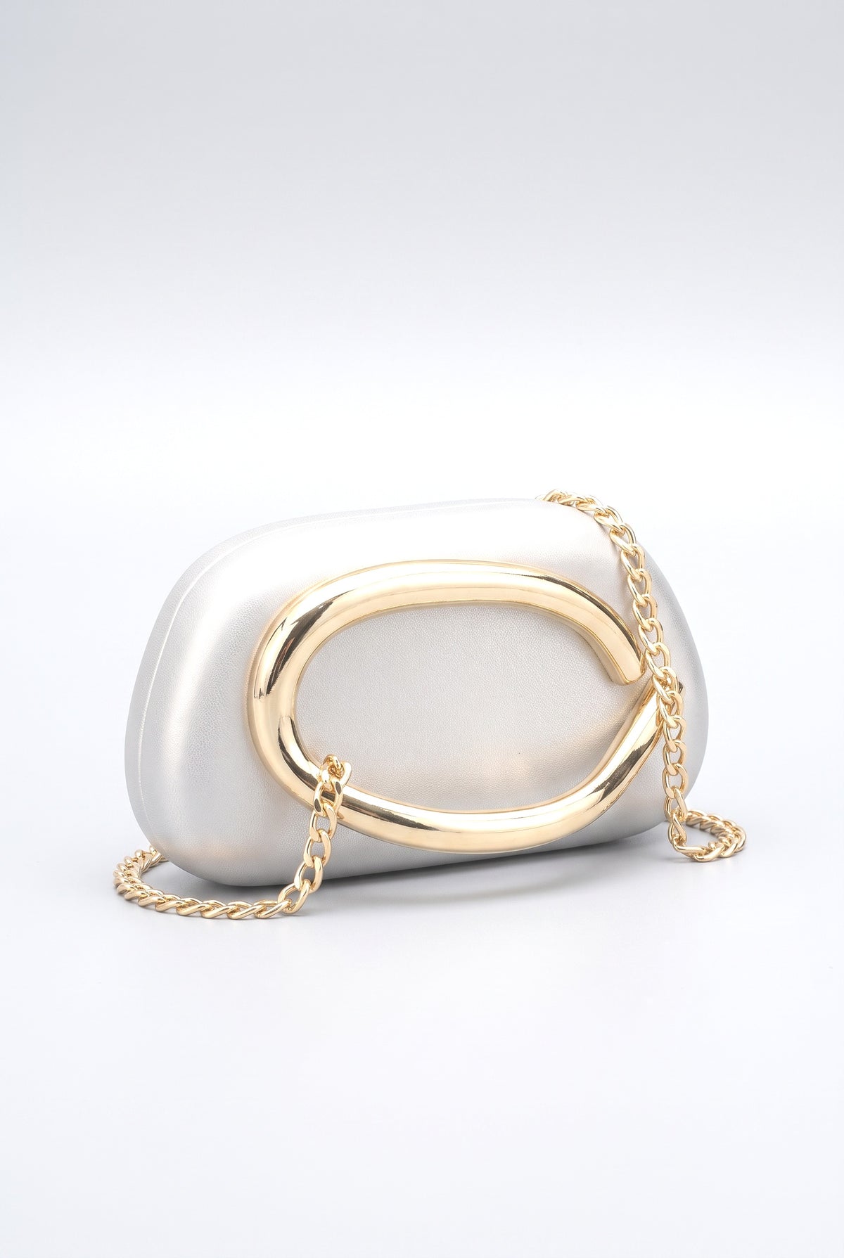 Shell Clutch Chain Bag, pu silver