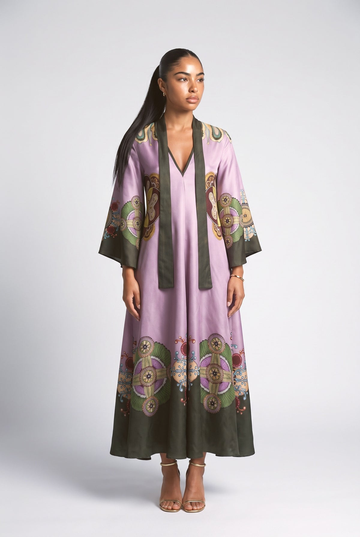 Purple Floral Satin Maxi Dress, purple