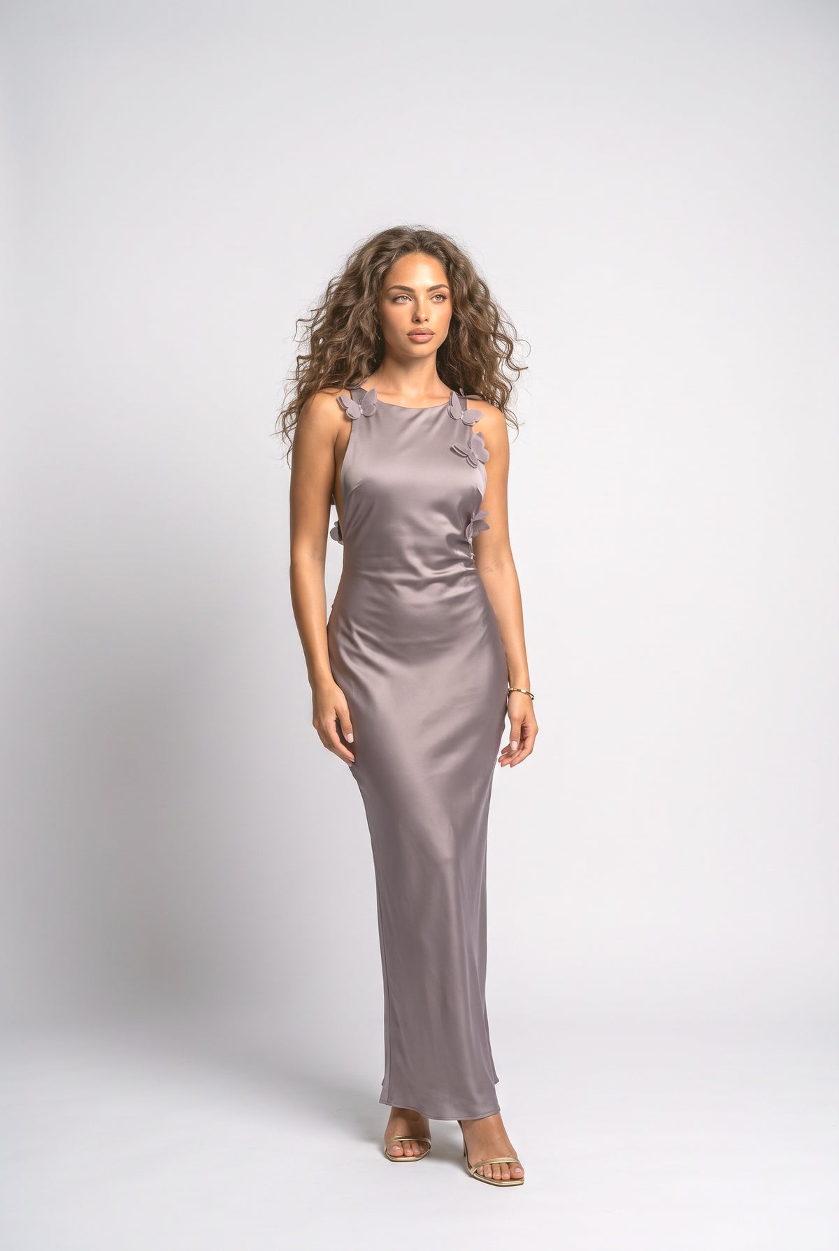 Satin Backless Maxi Dress, purple