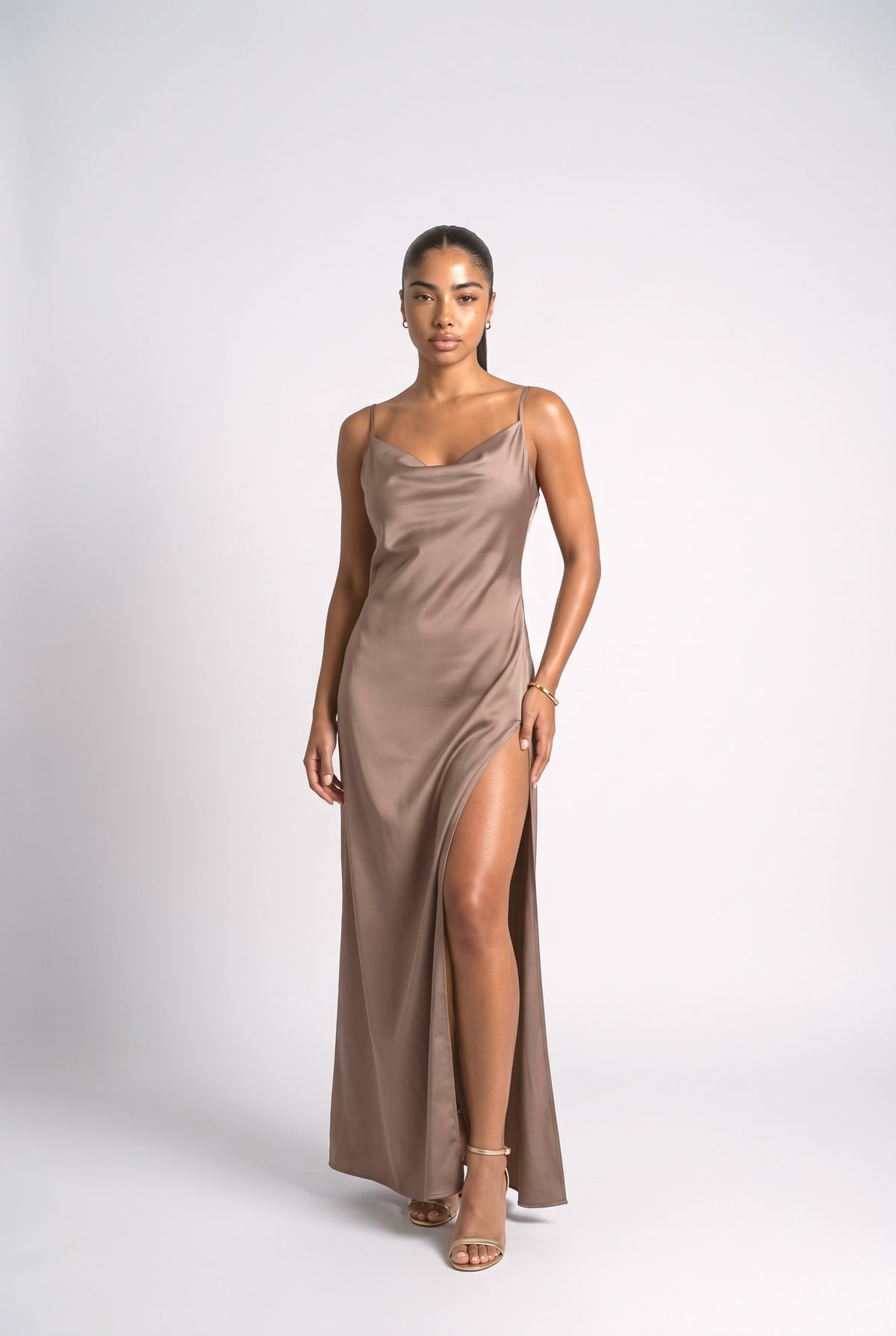Satin Slit Maxi Dress, purple