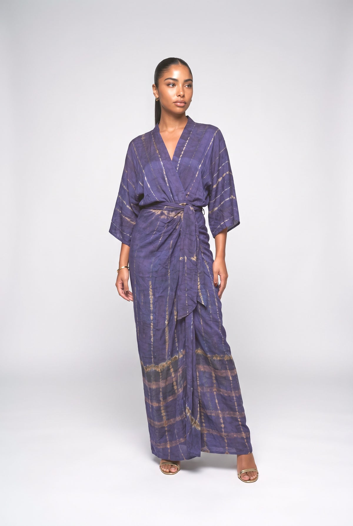 Print V-Neck Slit Maxi Dress, purple