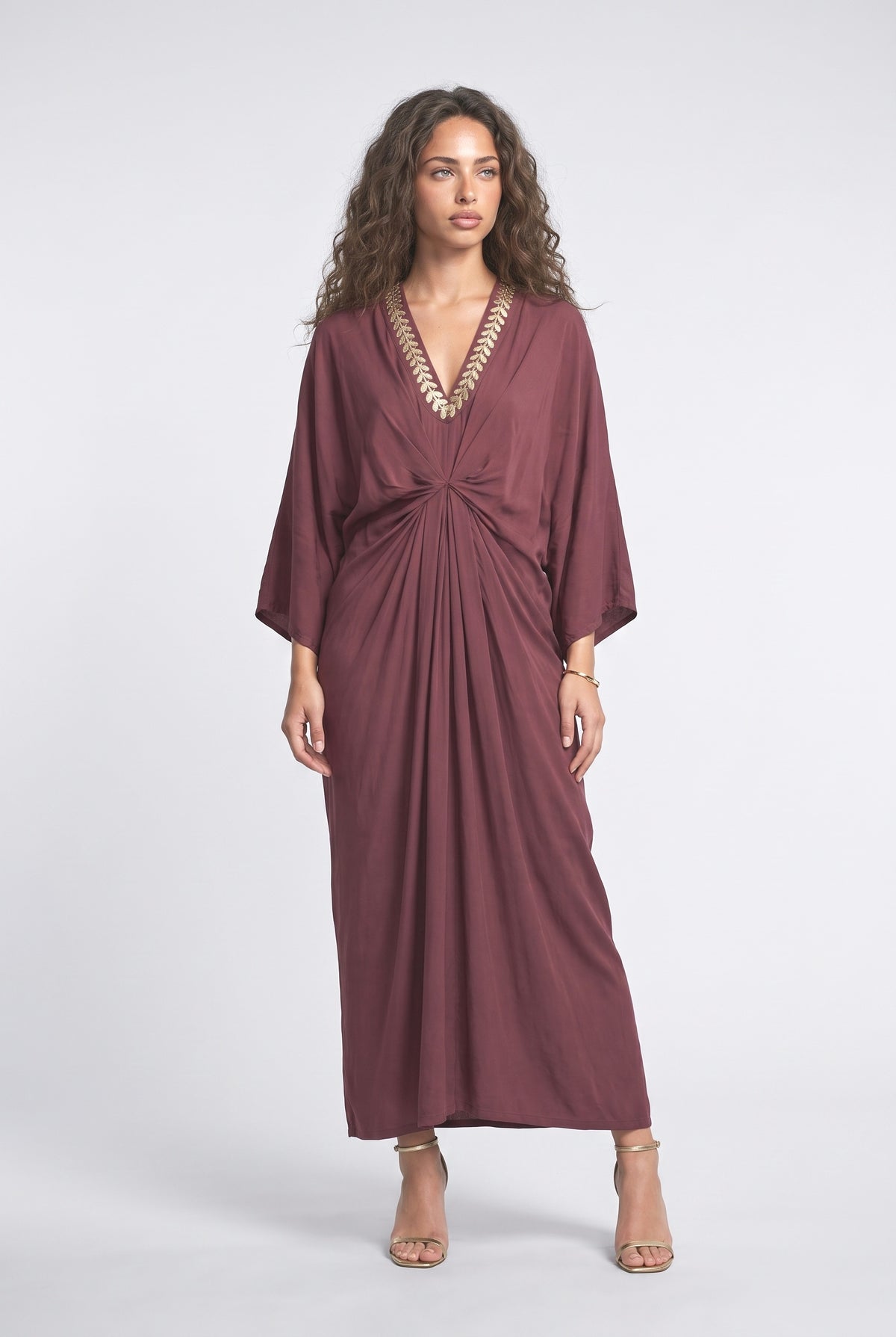V-Neck Batwing Sleeve Maxi Dress, purple