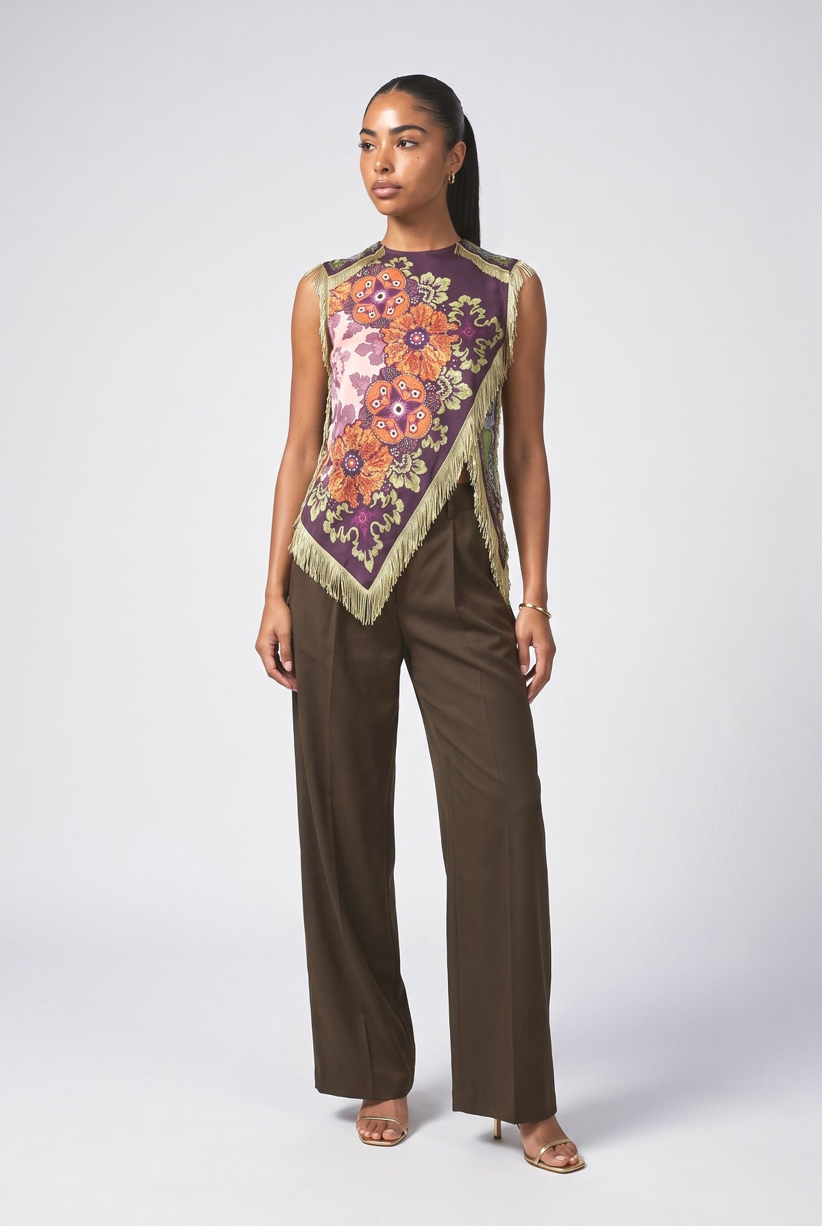 Floral Print Tassel Vest Two-Piece Set, red set