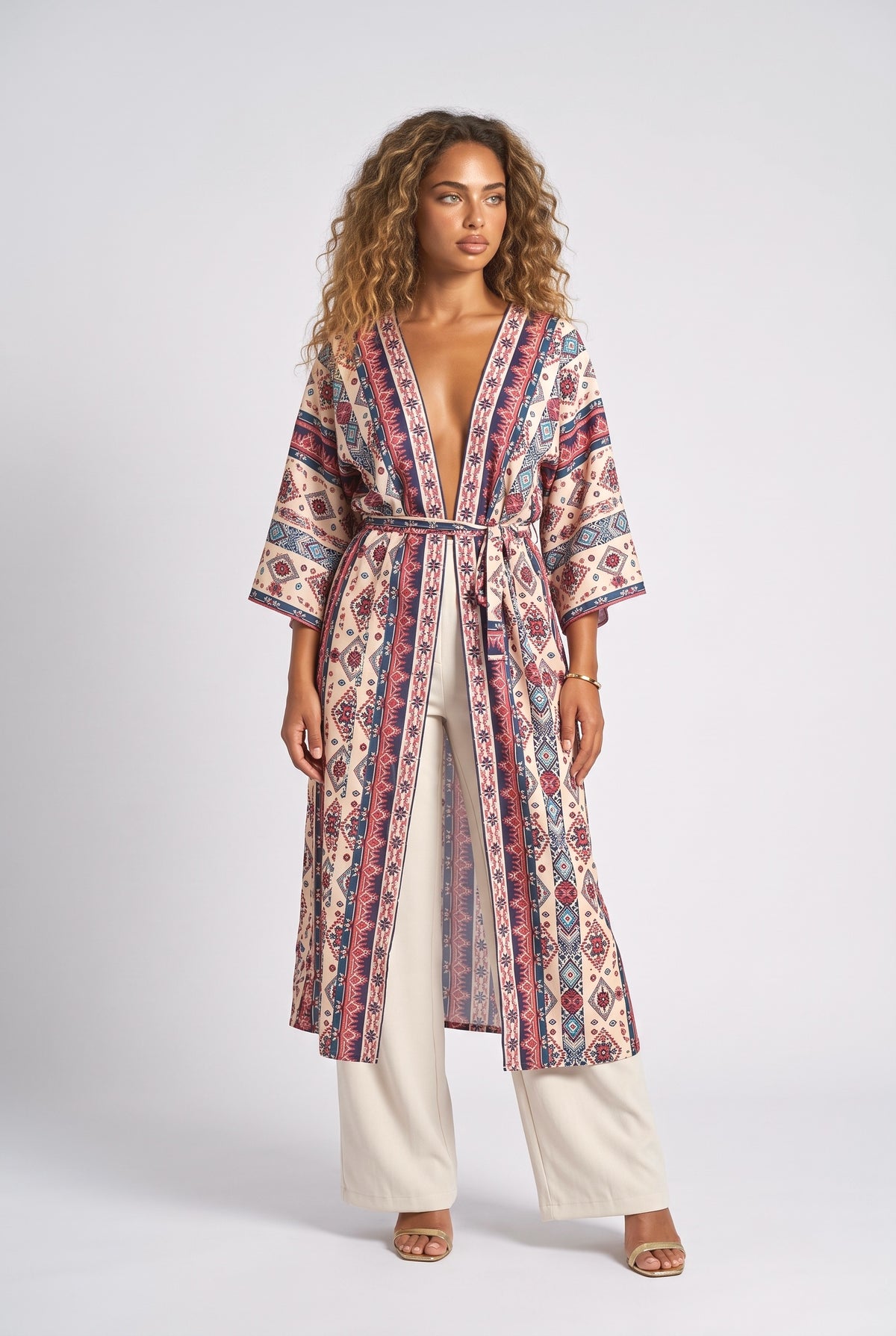 Beach Sun Protection Printed Cardigan Bikini Cover Up, red