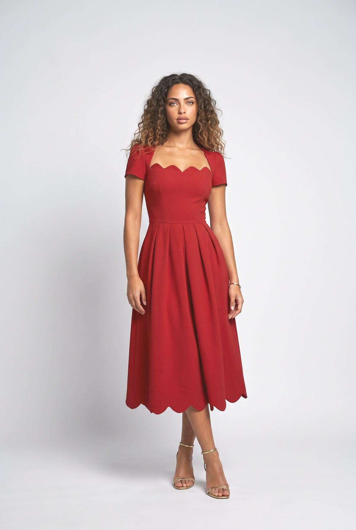 A-Line Midi Dress, red