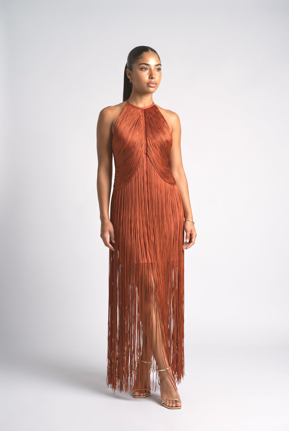 Halter Neck Sleeveless Maxi Dress, red