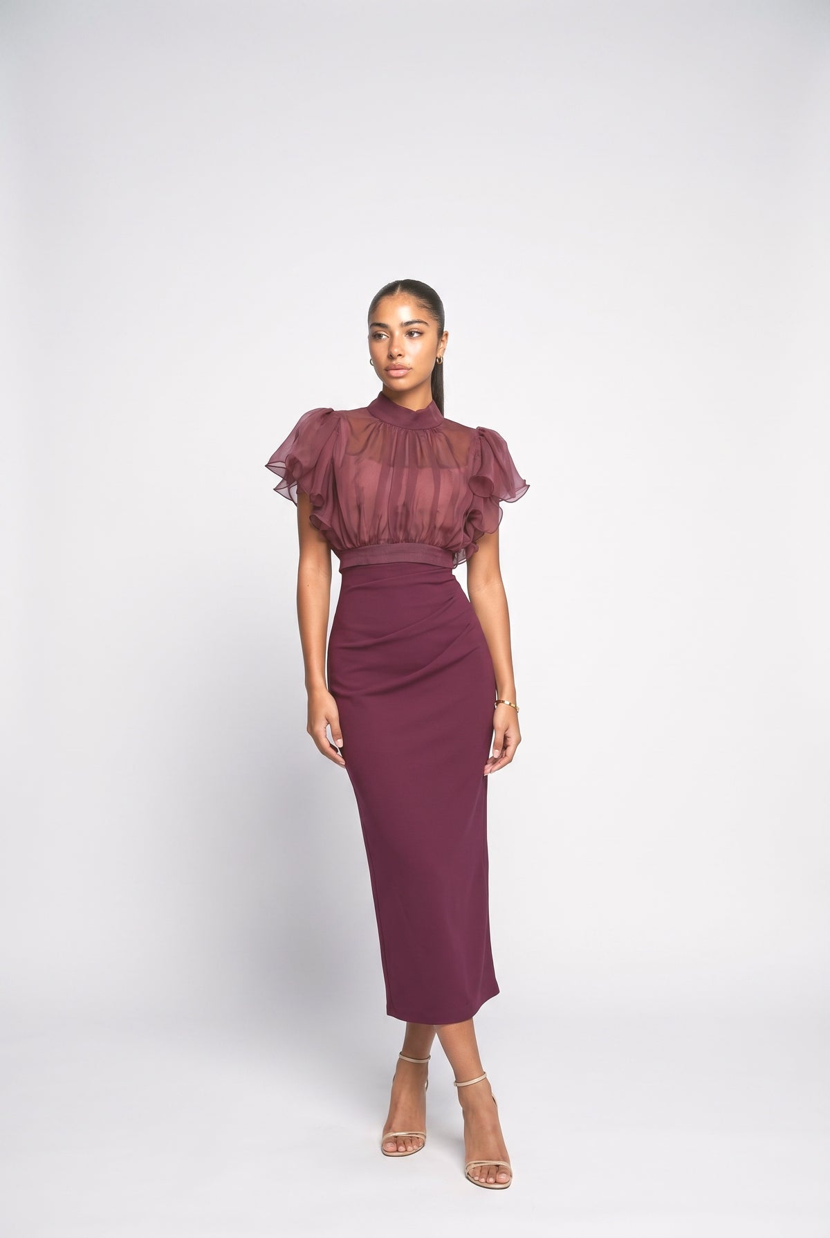 Chiffon Ruched Outfit Set, red