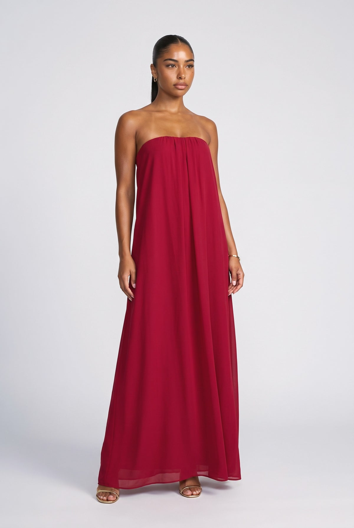Strapless A-Line Maxi Dress, red