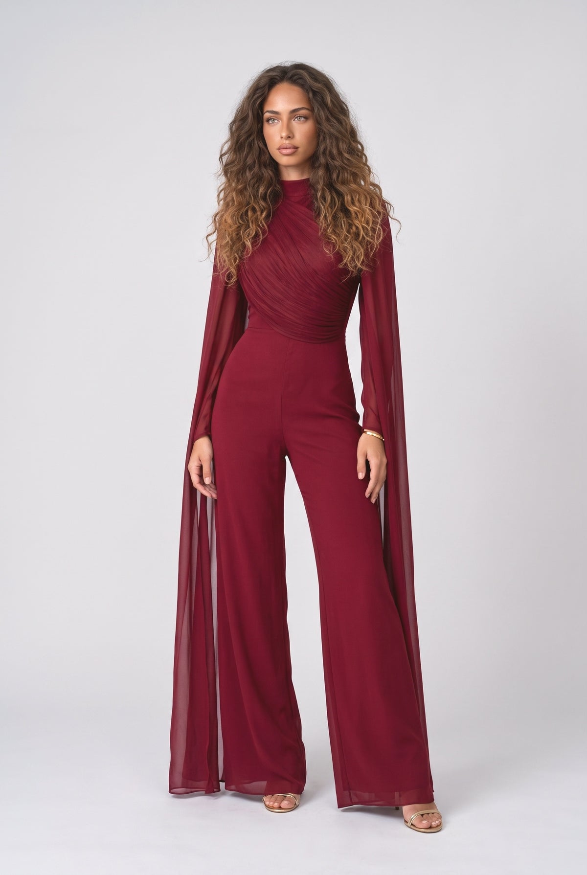Pleated Design Ribbon Maxi Dress, red