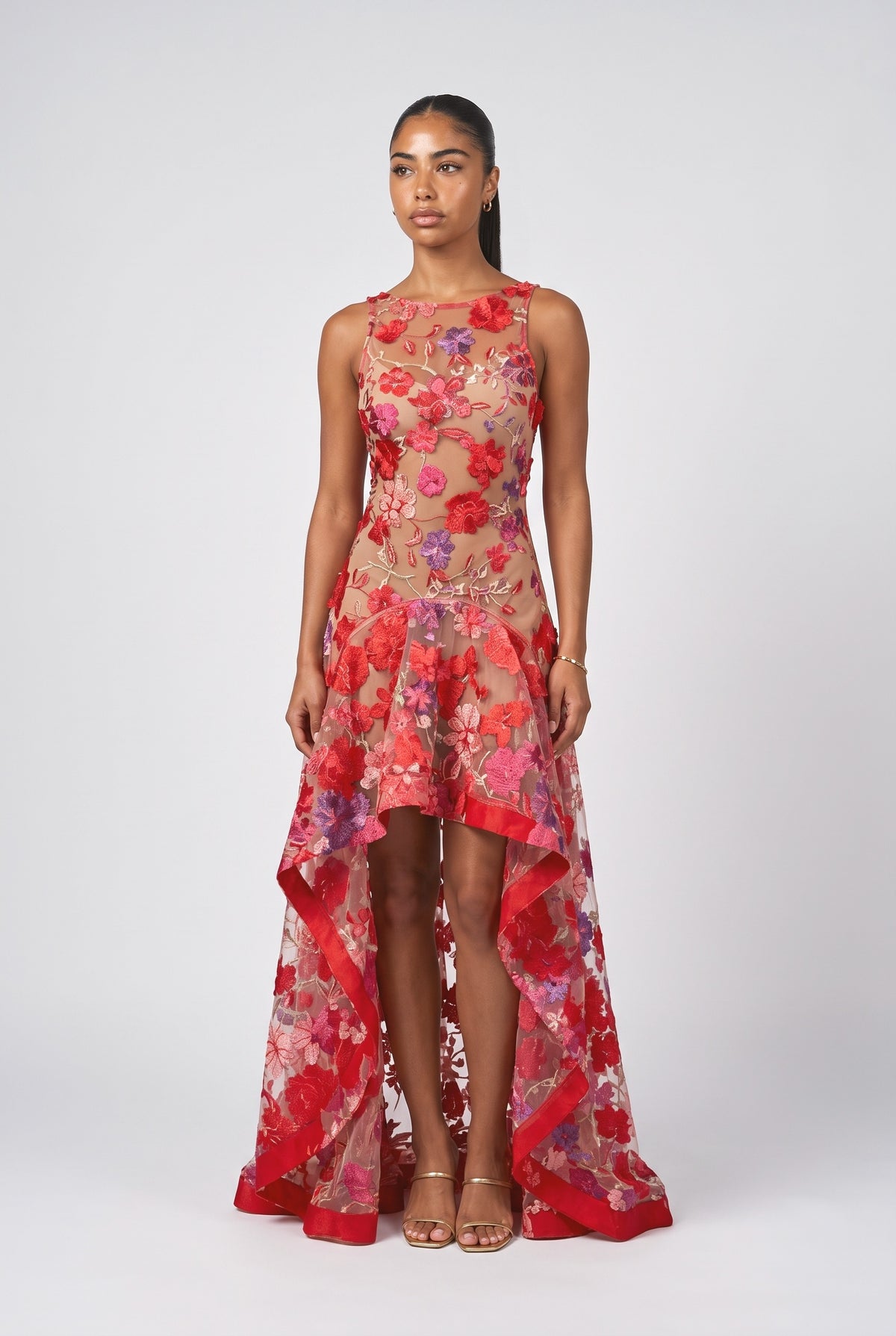 Red Mesh Maxi Dress, red