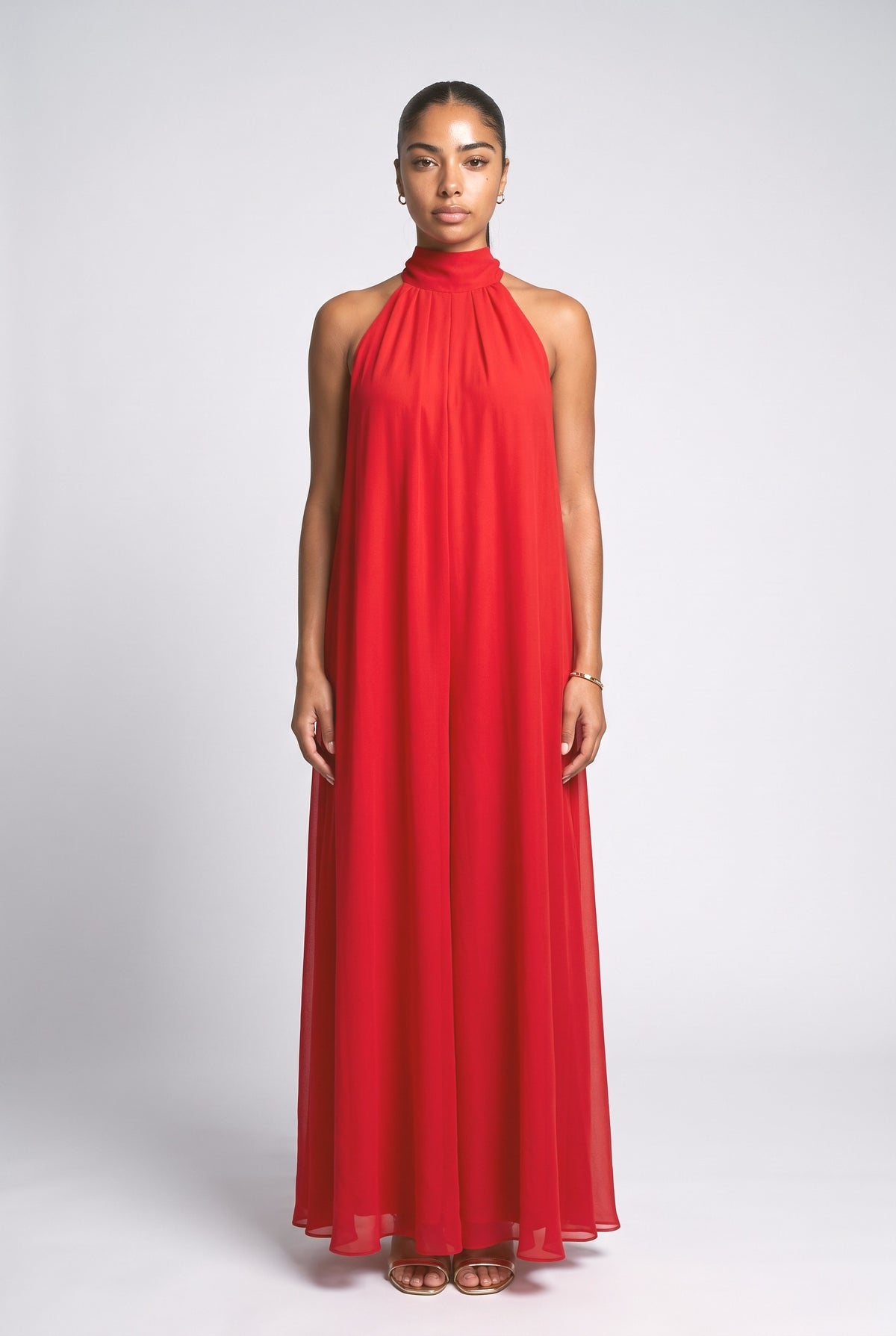 Red Halter Neck Jumpsuit, red