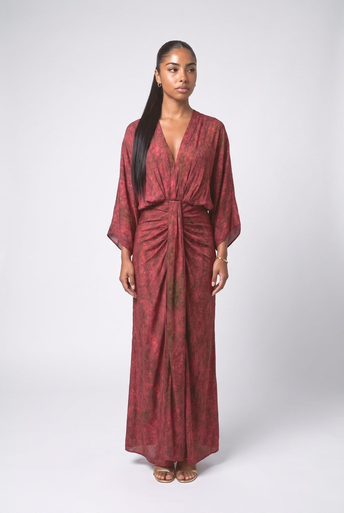 Kimono-Style Printed Dress, red