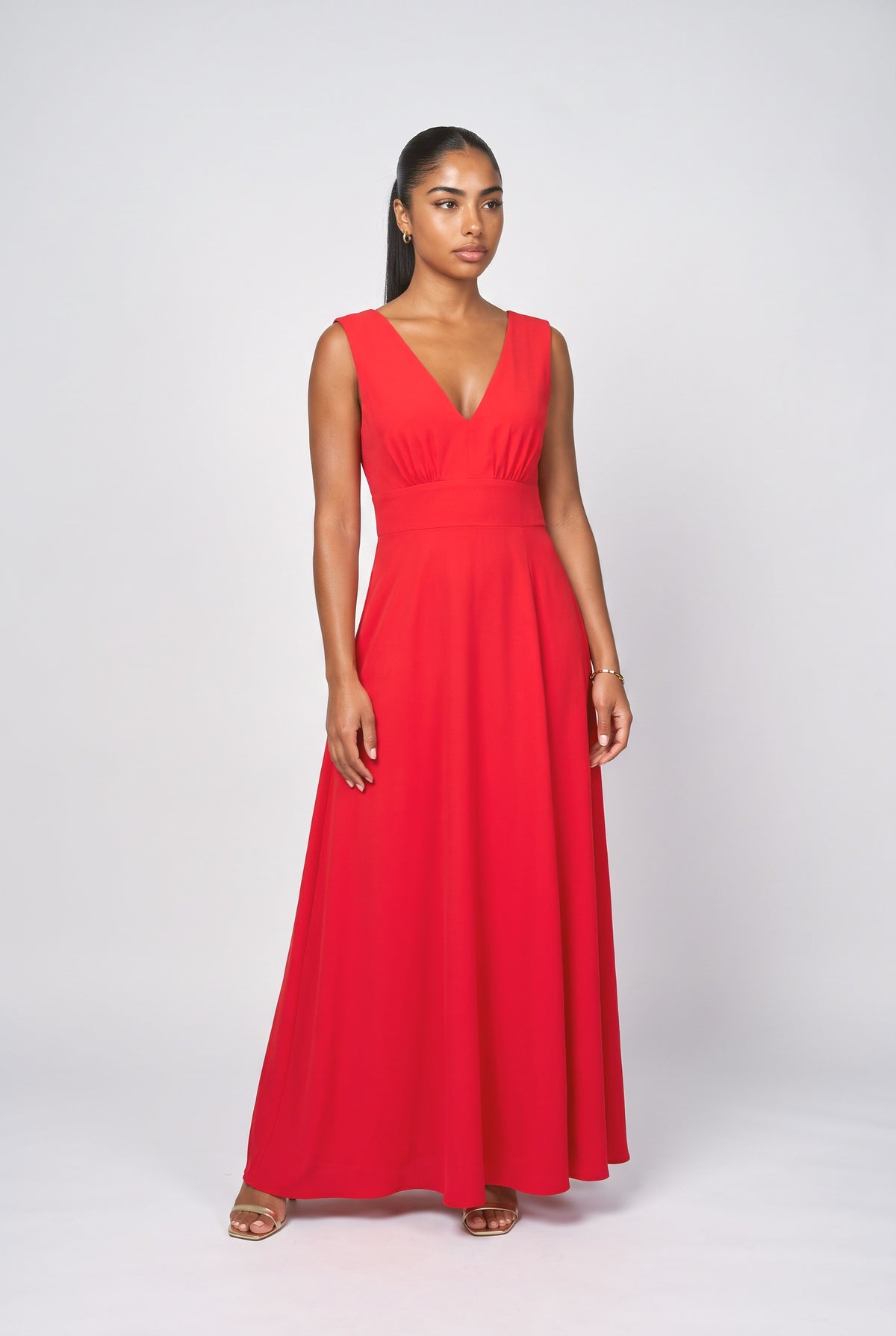 Red V-Neck Maxi Dress, rose red
