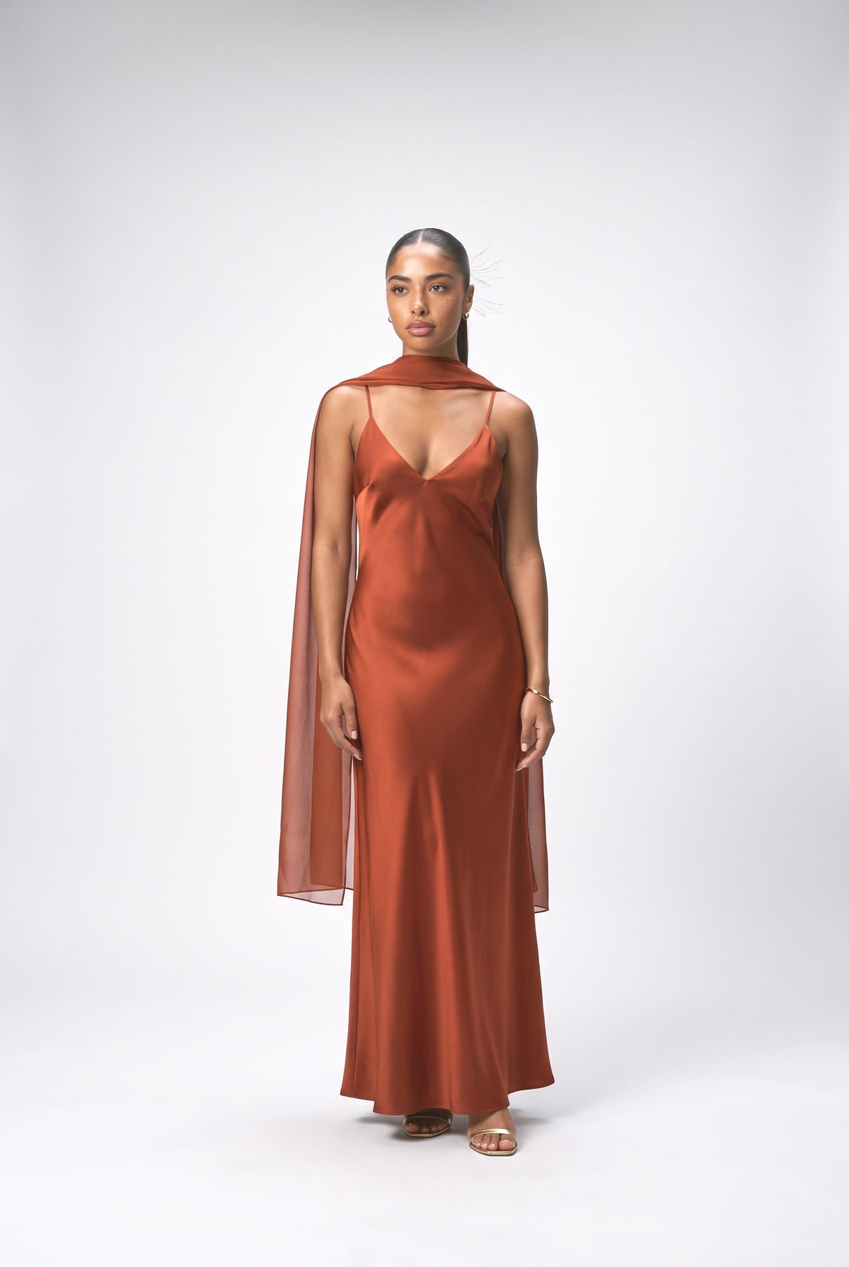 Orange Draped Maxi Dress, rust