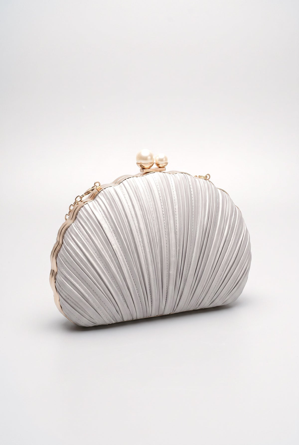 Shell Evening Bag Pleated Clutch, silver