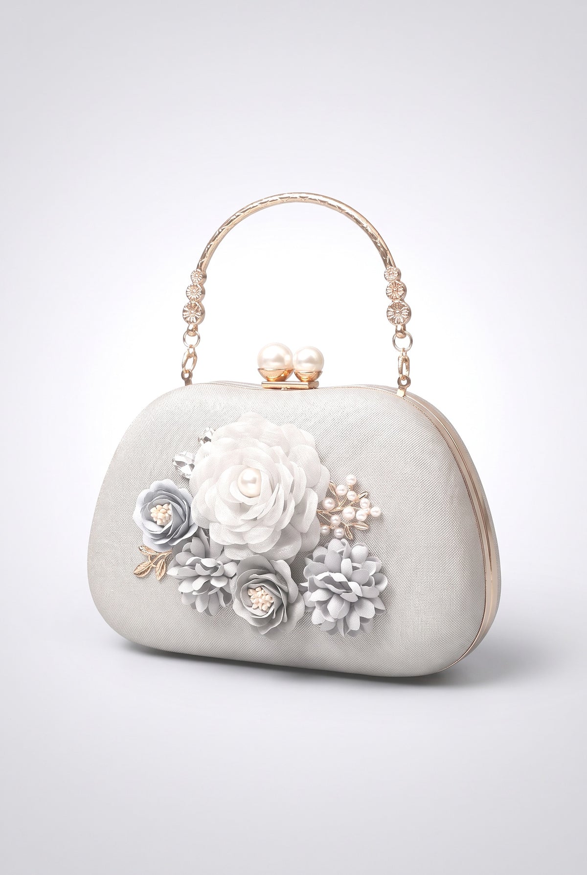 Sweet Floral Evening Handbag, silver