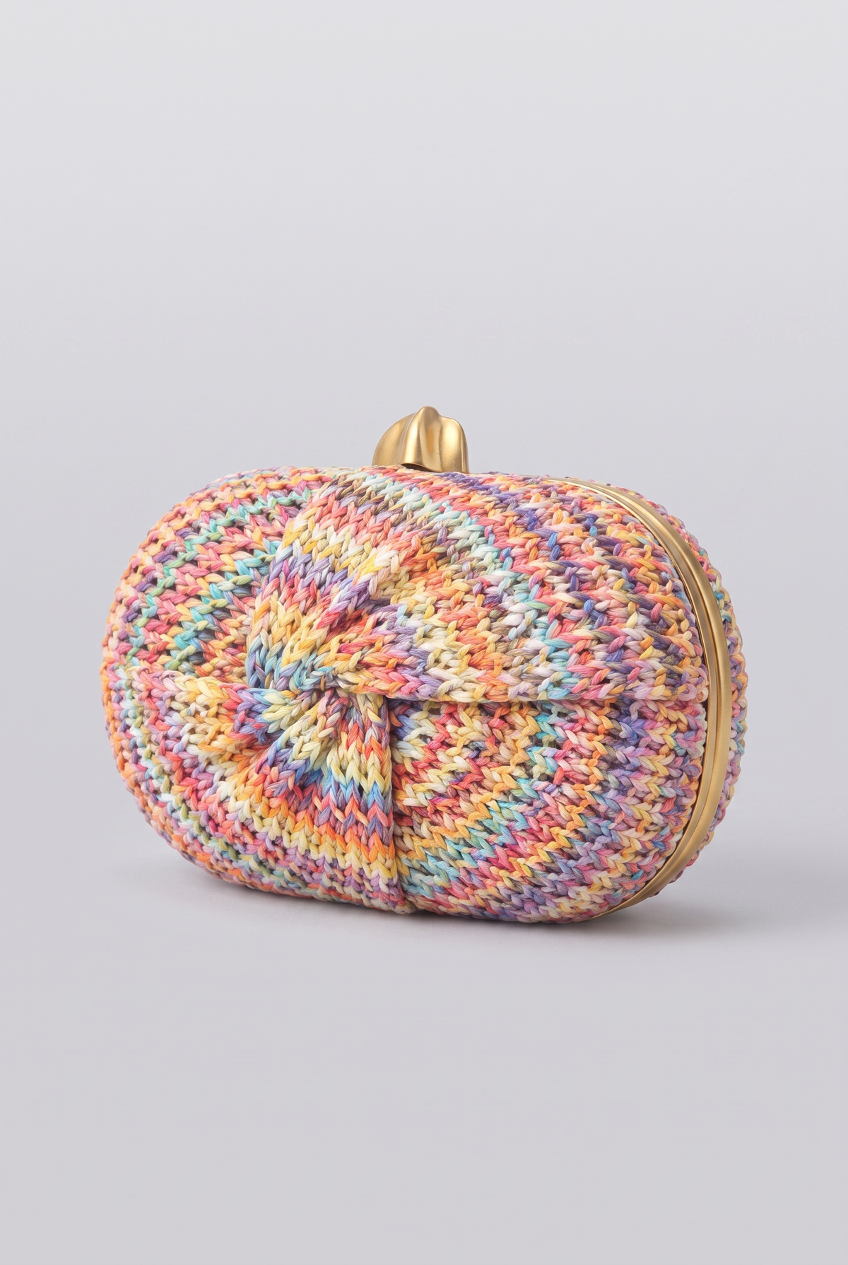 Rainbow Multicolor Braided Oval Hard-Shell Evening Handbag, sky blue