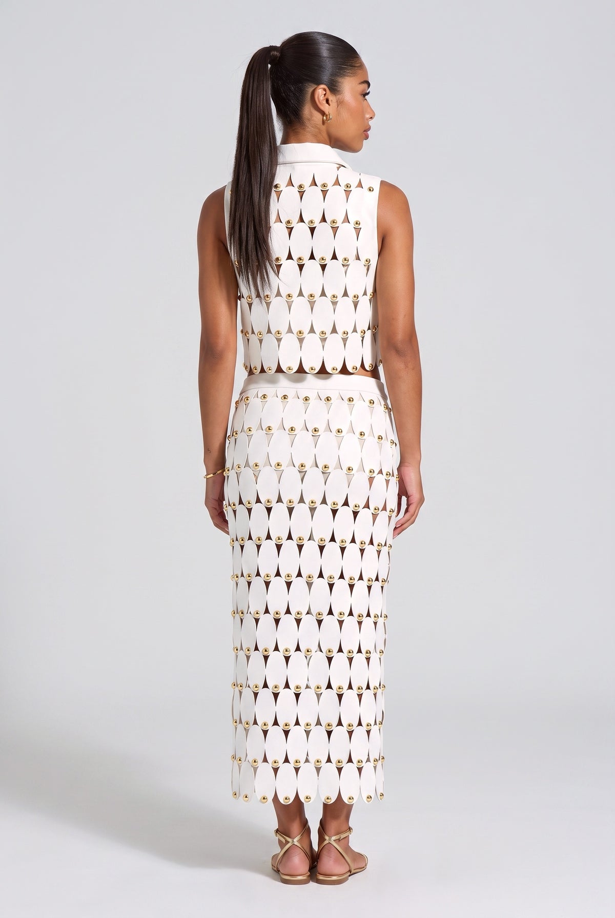 Cutout Maxi Skirt, white top