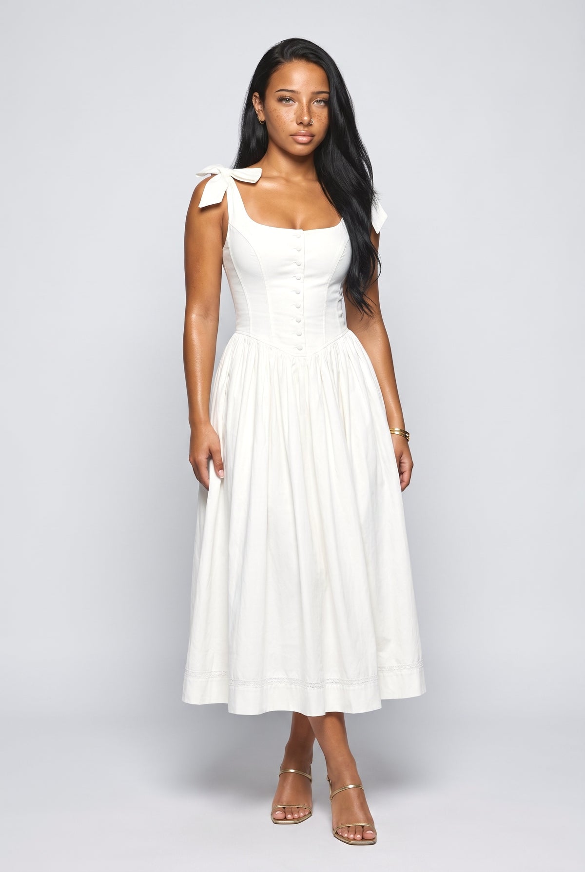 White Pleated Midi Dress, white