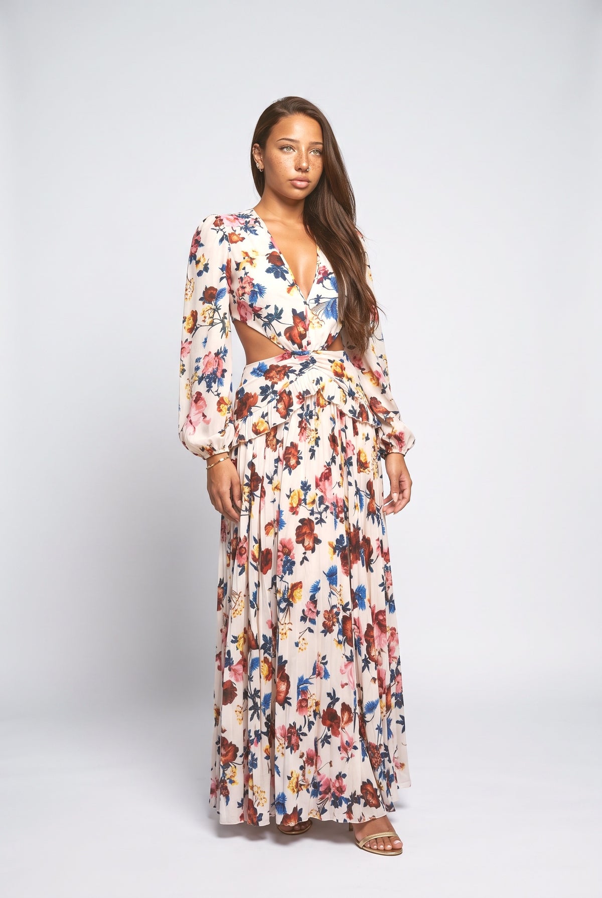 Floral Cutout Maxi Dress, white