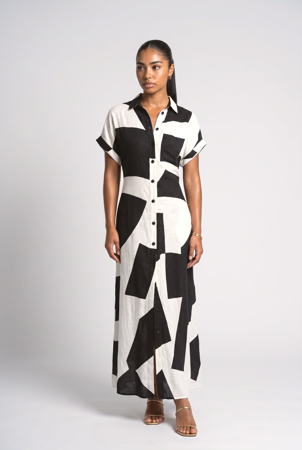 White Geometric Maxi Dress, white