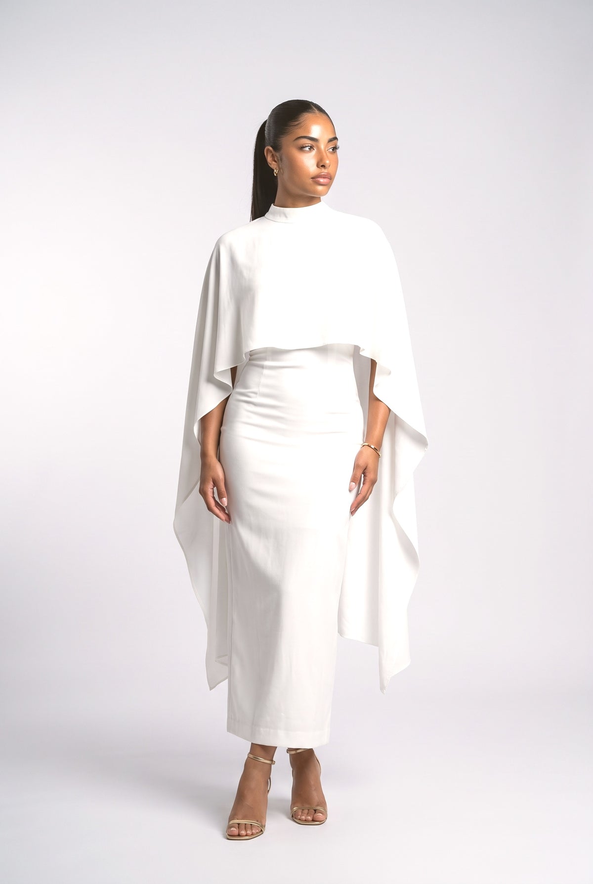 White Cape Maxi Dress, white