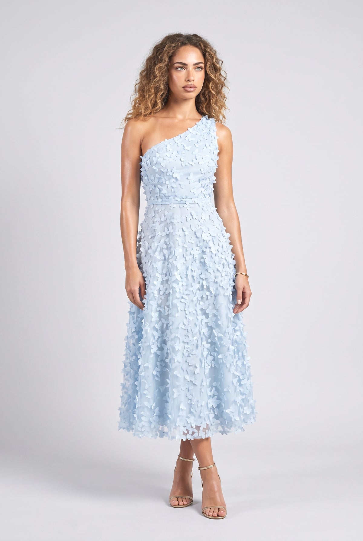 One-Shoulder Midi Dress, white