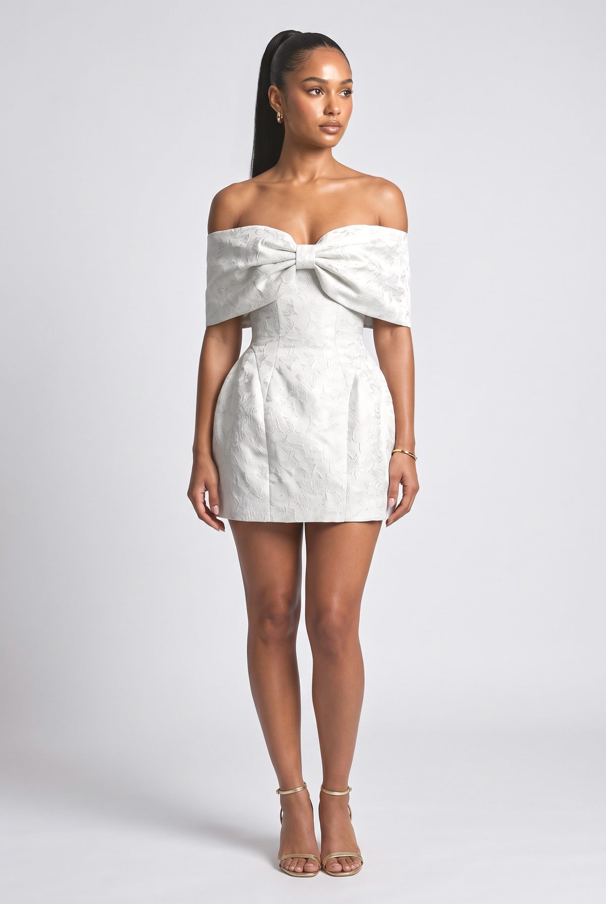 Off-Shoulder Mini Dress, white